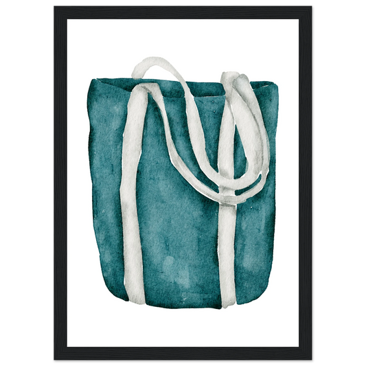 Beach bag 1 art print in a Wood frame size 21x29.7 cm / 8x12" affordable wall art by Art Aunty NZ