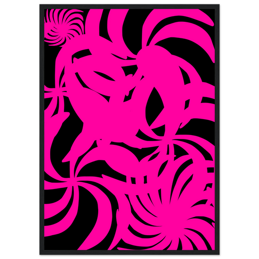 Vibrant neon swirls art print dynamic abstract wall decor in your choice of size and frame art print in a Wood frame size 21x29.7 cm / 8x12" affordable wall art by Art Aunty NZ