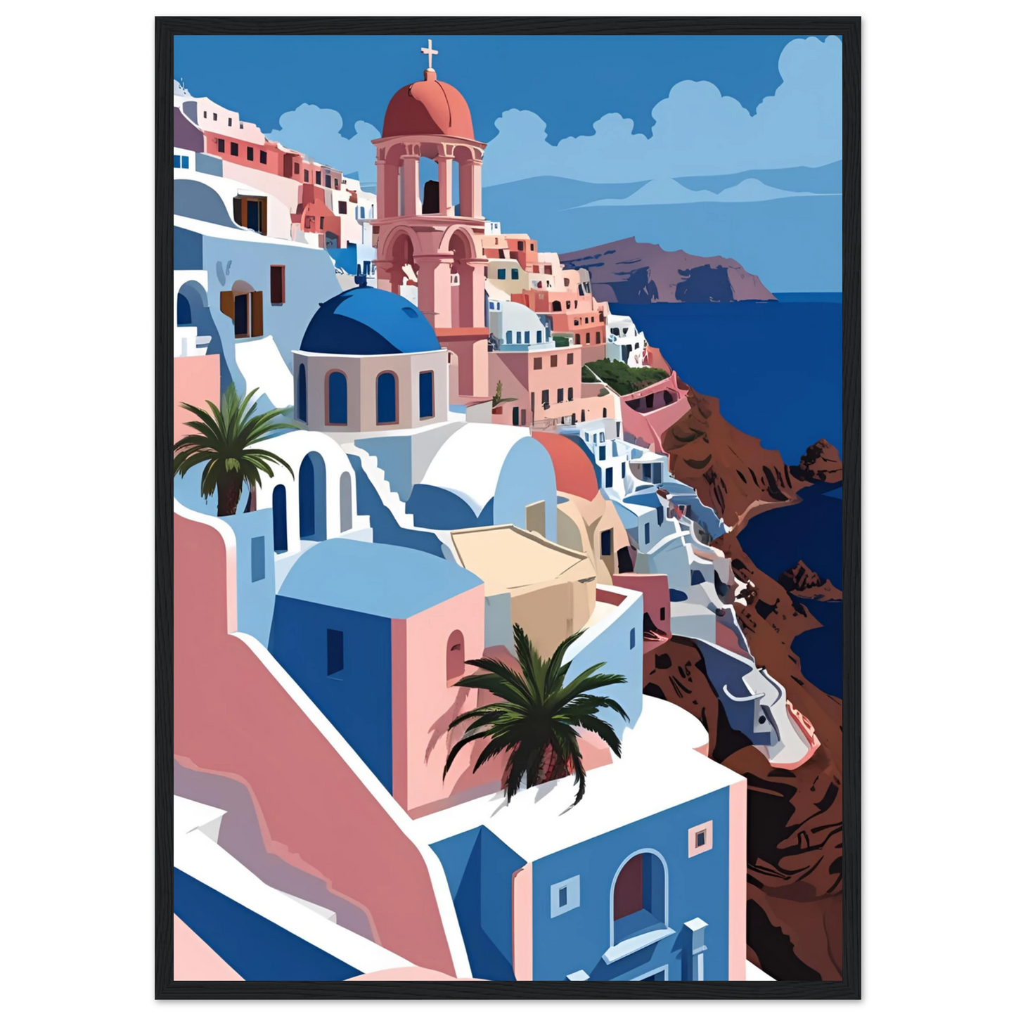 Santorini serenity art print coastal greece inspired decor by anya trut choose your size frame art print in a Wood frame size 21x29.7 cm / 8x12" affordable wall art by Art Aunty NZ
