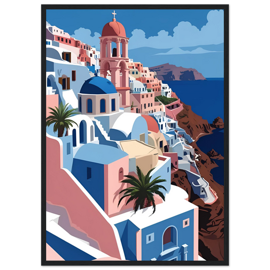 Santorini serenity art print coastal greece inspired decor by anya trut choose your size frame art print in a Wood frame size 21x29.7 cm / 8x12" affordable wall art by Art Aunty NZ