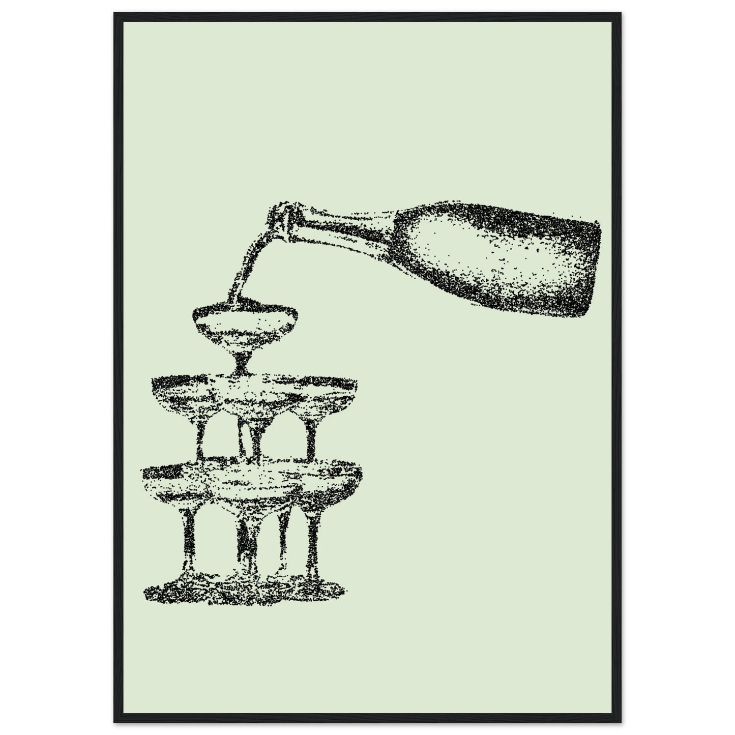 Champagne cascade elegant dotted art print by anya trut choose your size frame art print in a Black frame size A2 (42 x 59.4  cm) affordable wall art by Art Aunty NZ