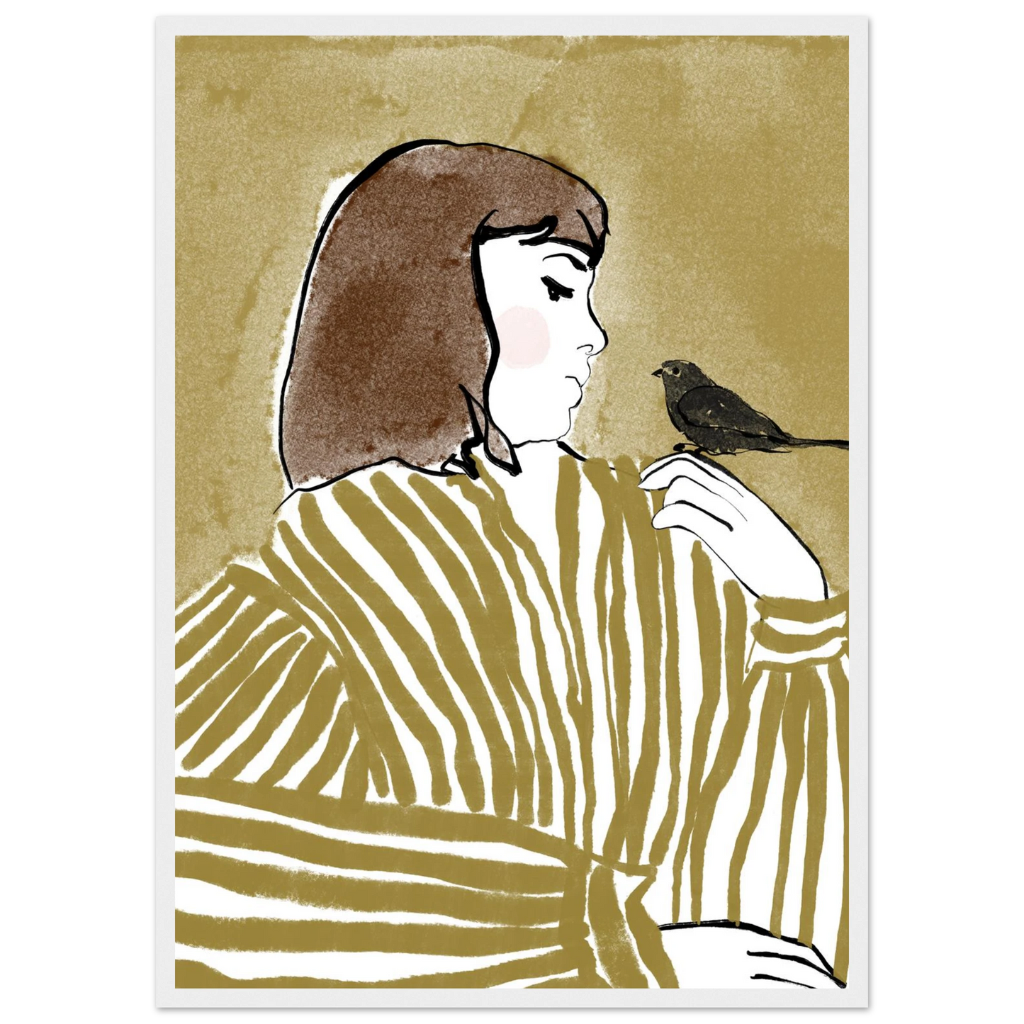 Whispering bird elegant profile art print by ioana horvat custom sizes frames art print in a Black frame size 21x29.7 cm / 8x12" affordable wall art by Art Aunty NZ