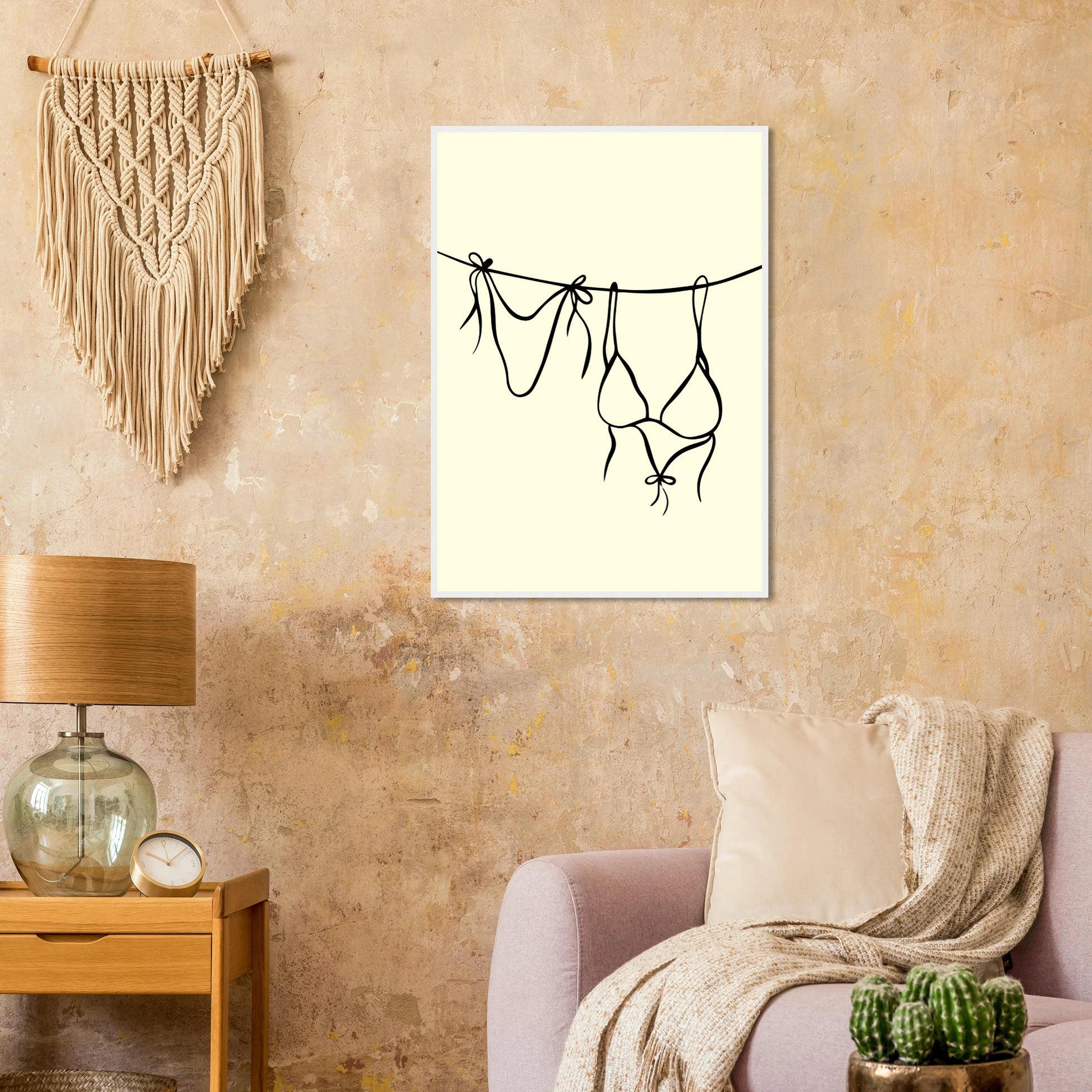 Bikini line art print minimalist swimwear wall art by anya trut available in multiple sizes and frame styles art print in a  size  affordable wall art by Art Aunty NZ