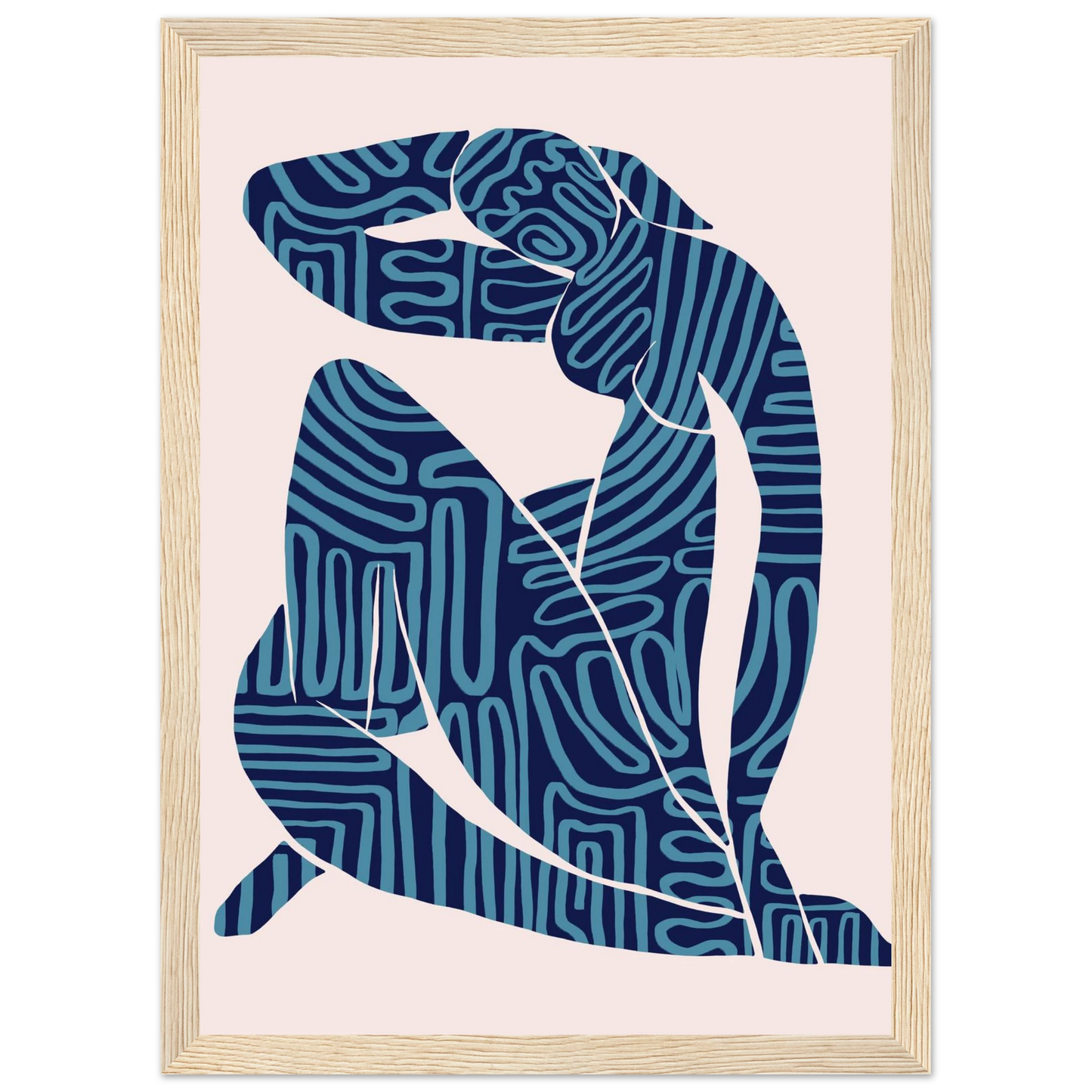 Abstract blue textured silhouette framed poster modern bohemian art print by ioana horvat art print in a Black frame size A2 (42 x 59.4  cm) affordable wall art by Art Aunty NZ