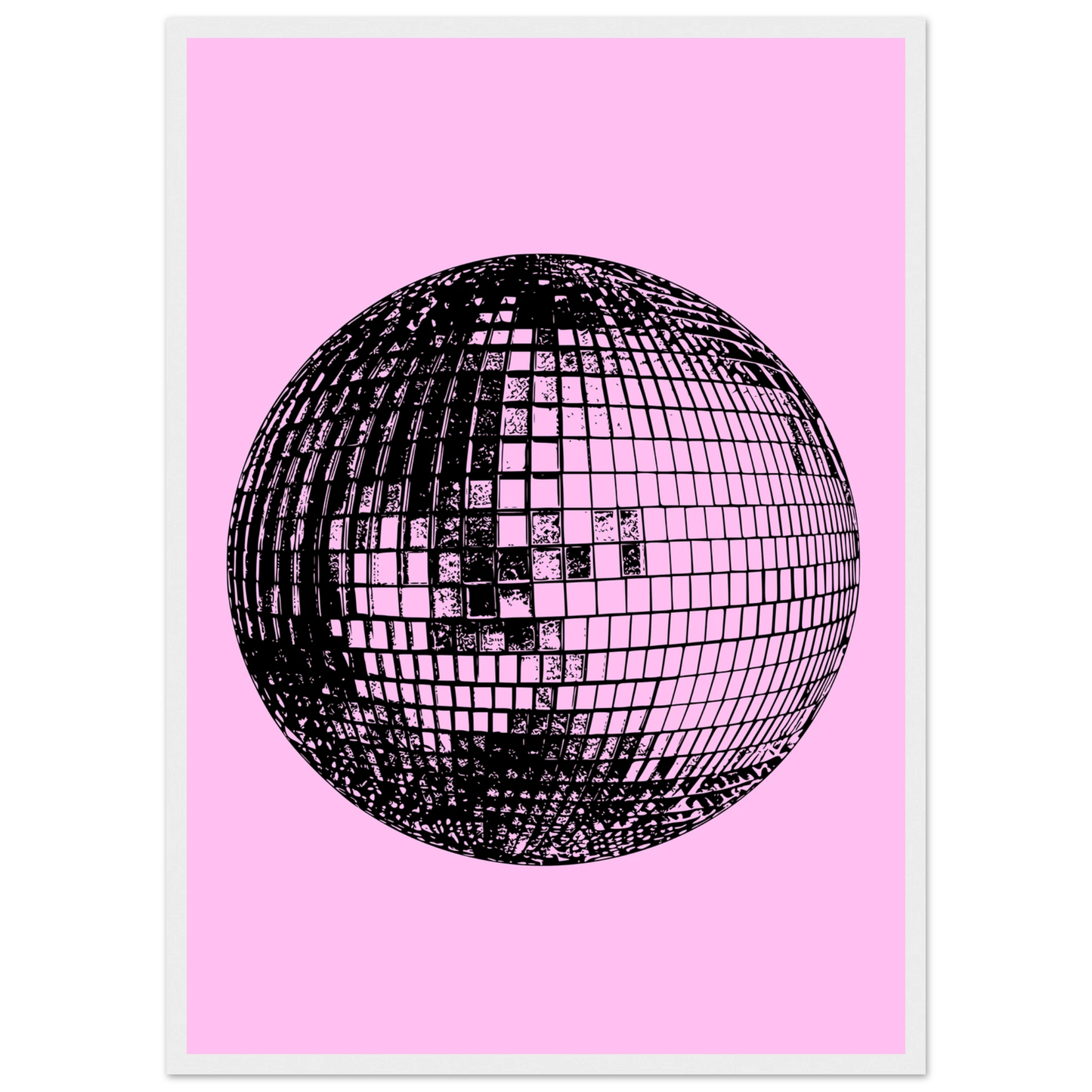 Neon disco ball pop art print by anya trut retro inspired wall decor in your preferred size frame art print in a Wood frame size A2 (42 x 59.4  cm) affordable wall art by Art Aunty NZ