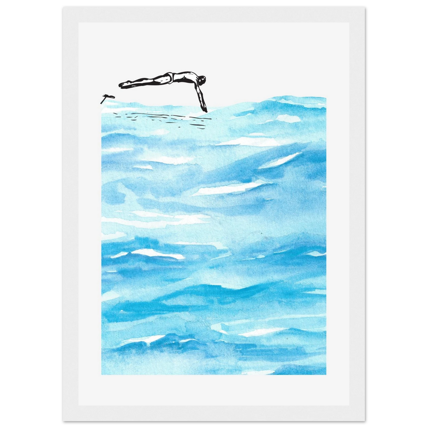Deep diving art print in a Black frame size A1 (59.4 x 84.1  cm) affordable wall art by Art Aunty NZ