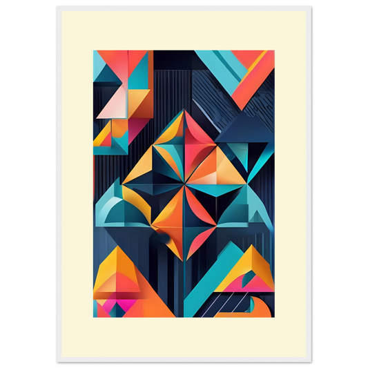 Abstract geometric kaleidoscope print by anya trut vibrant modern wall art in your choice of size frame art print in a White frame size 21x29.7 cm / 8x12" affordable wall art by Art Aunty NZ
