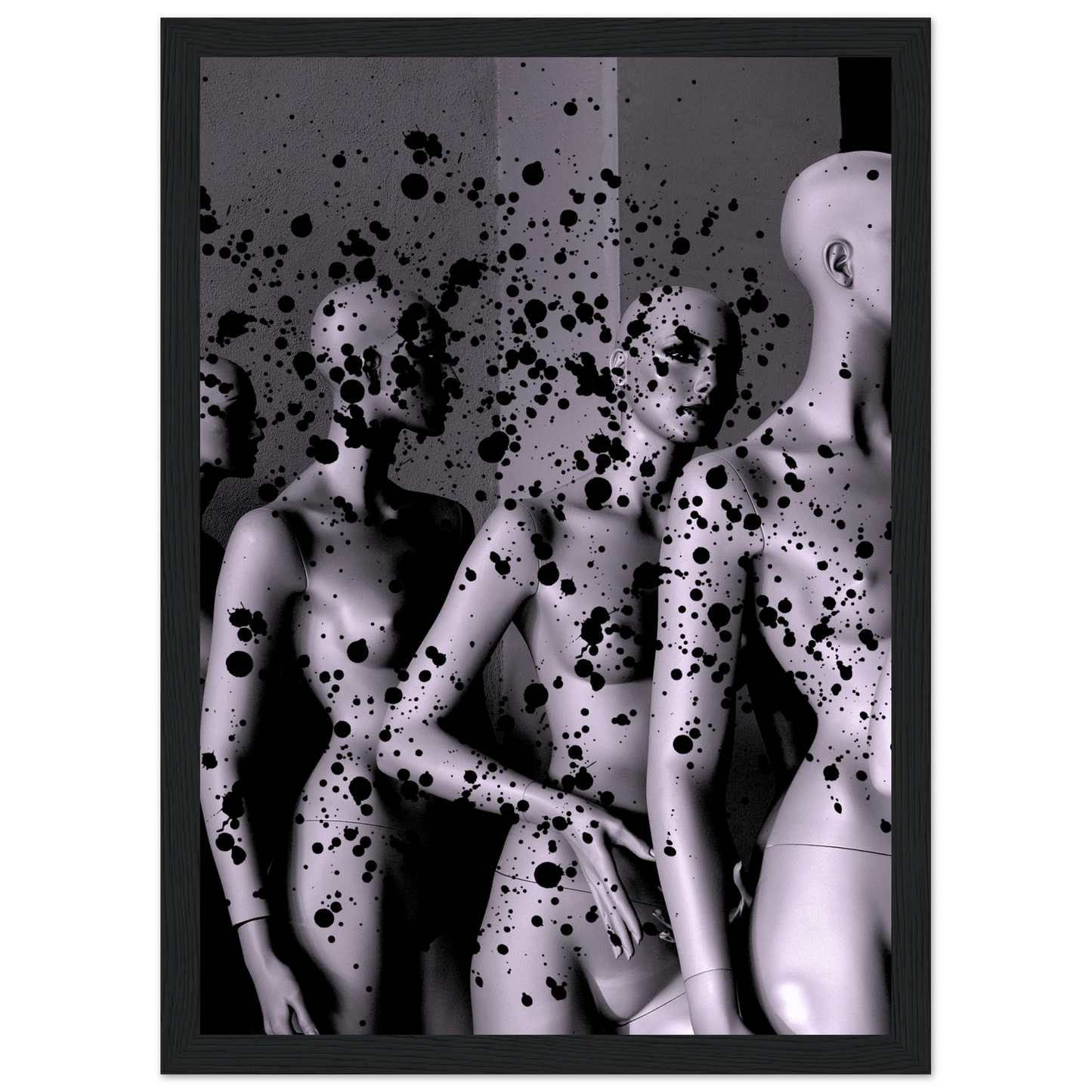 Abstract mannequin splatter art print by anya trut expressive wall decor in your choice of size and frame art print in a White frame size A2 (42 x 59.4  cm) affordable wall art by Art Aunty NZ