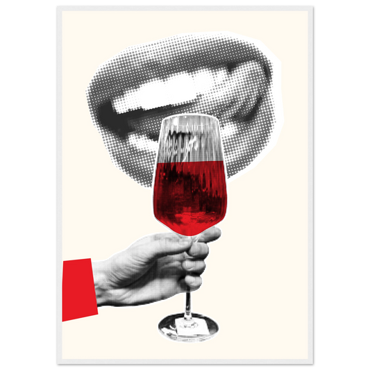 Red wine pop art vintage glamour digital print by anya trut choose your size frame art print in a White frame size 21x29.7 cm / 8x12" affordable wall art by Art Aunty NZ