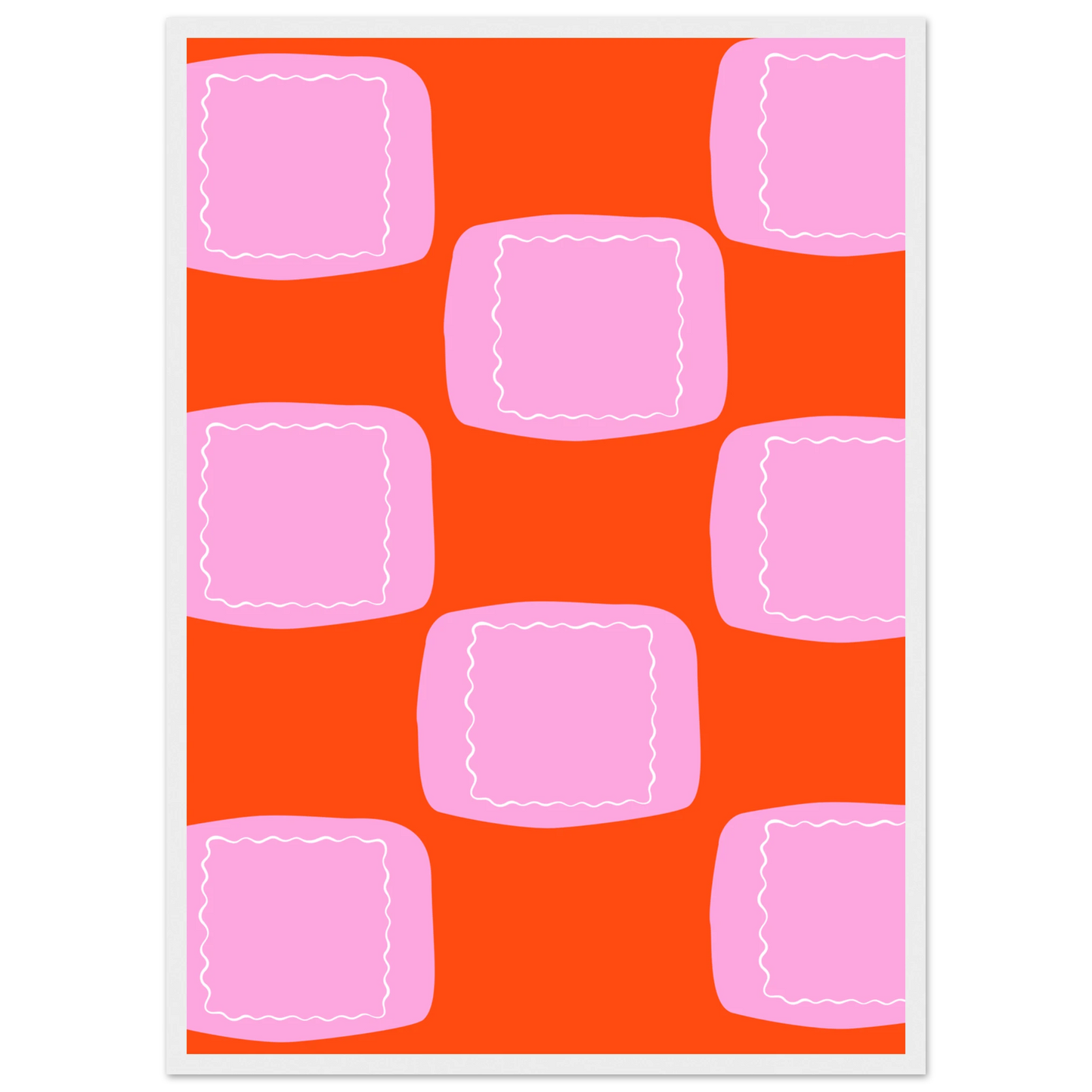 Abstract geometric print vibrant orange pink wall art by anya trut choose your size frame art print in a Wood frame size A2 (42 x 59.4  cm) affordable wall art by Art Aunty NZ