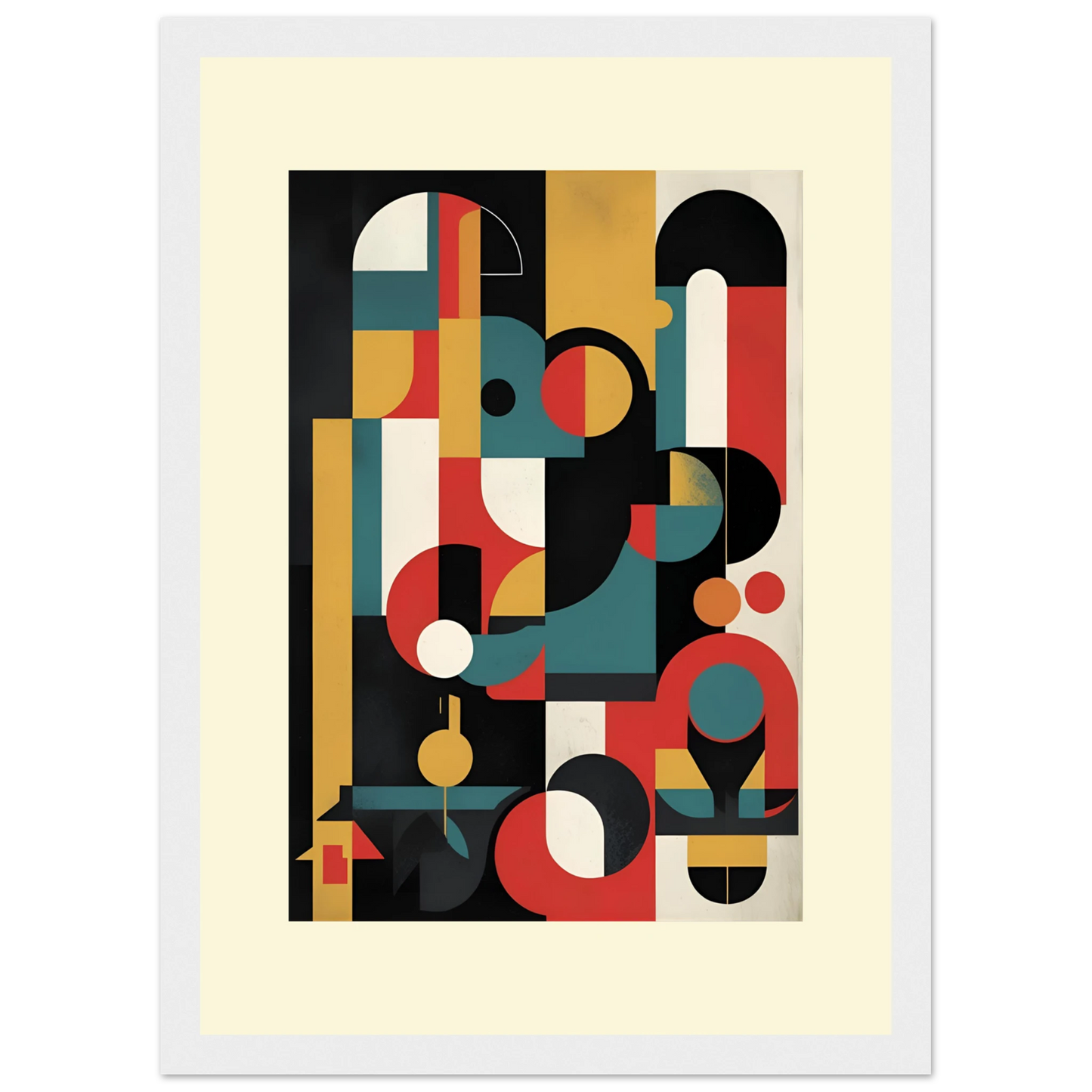 Vibrant abstract geometry framed art print by anya trut modern bauhaus style wall decor art print in a Wood frame size A1 (59.4 x 84.1  cm) affordable wall art by Art Aunty NZ