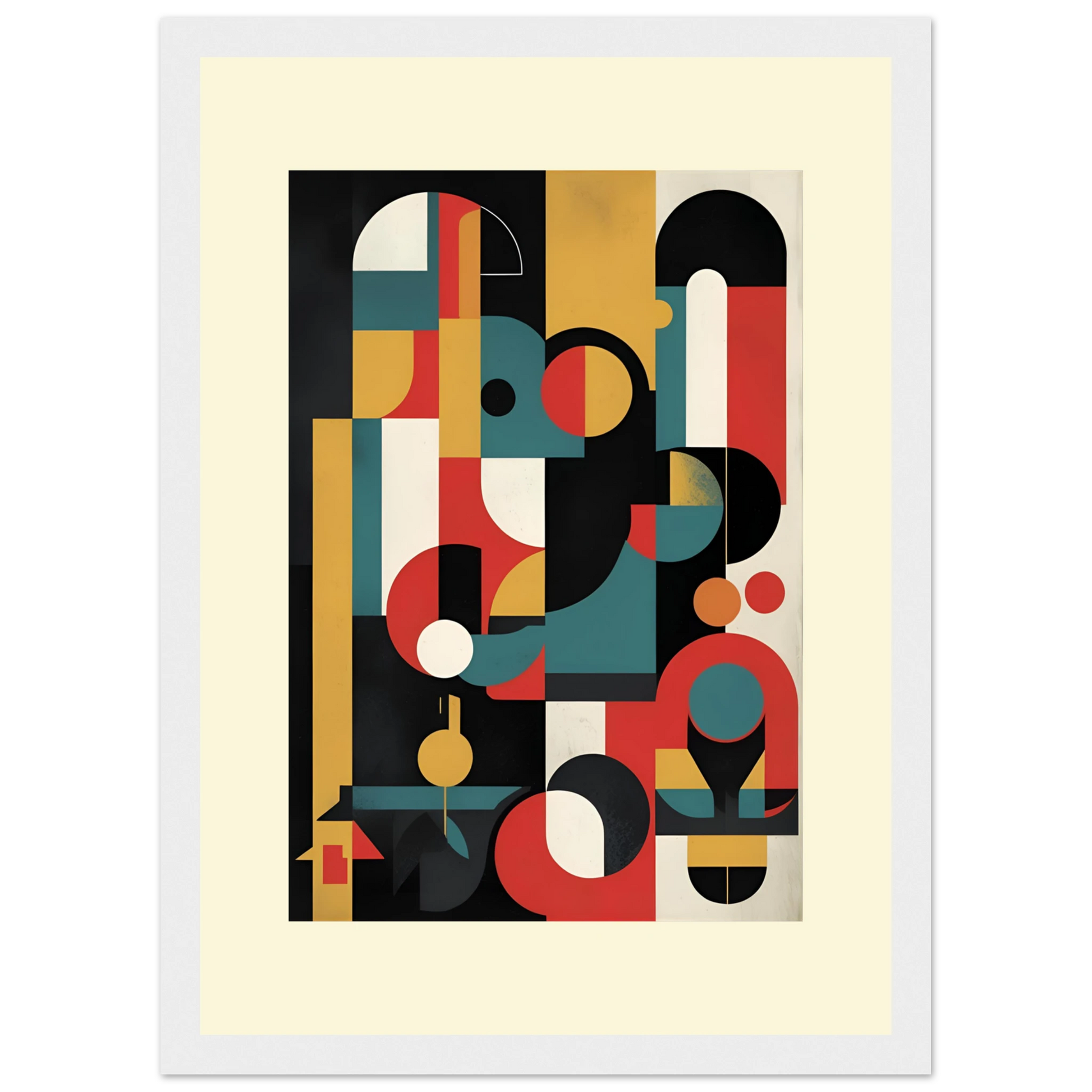 Vibrant abstract geometry framed art print by anya trut modern bauhaus style wall decor art print in a Wood frame size A1 (59.4 x 84.1  cm) affordable wall art by Art Aunty NZ