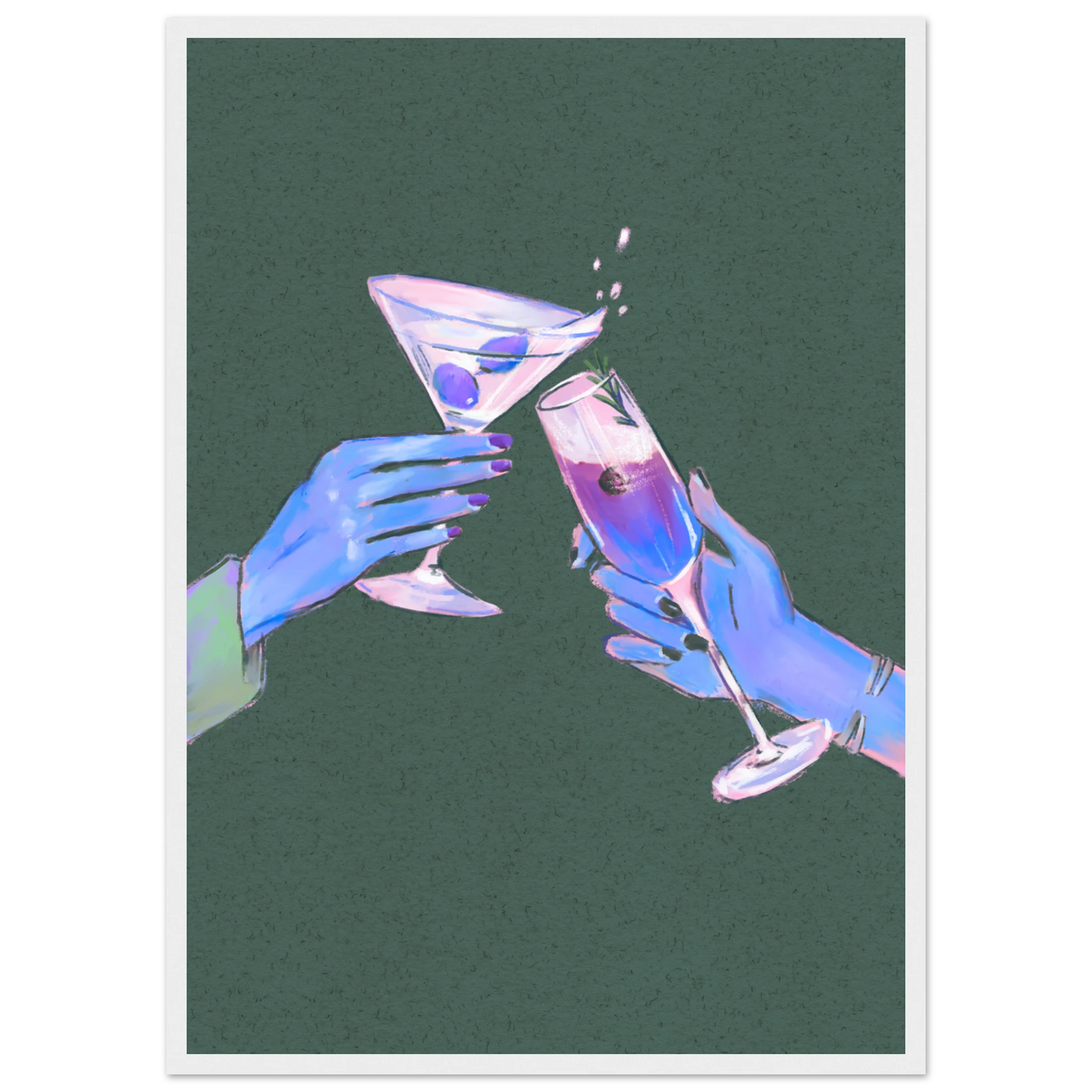 4pm cheers art print vibrant cocktail illustration for modern spaces available in multiple sizes and frames art print in a Wood frame size A2 (42 x 59.4  cm) affordable wall art by Art Aunty NZ