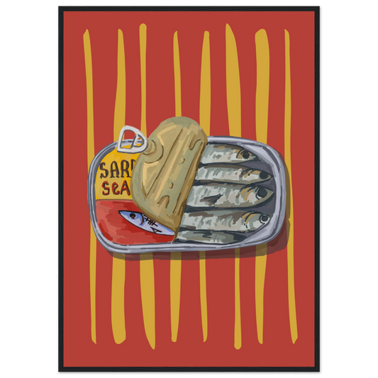 4pm sardine sea pop art print a quirky culinary statement for your walls art print in a Wood frame size 21x29.7 cm / 8x12" affordable wall art by Art Aunty NZ