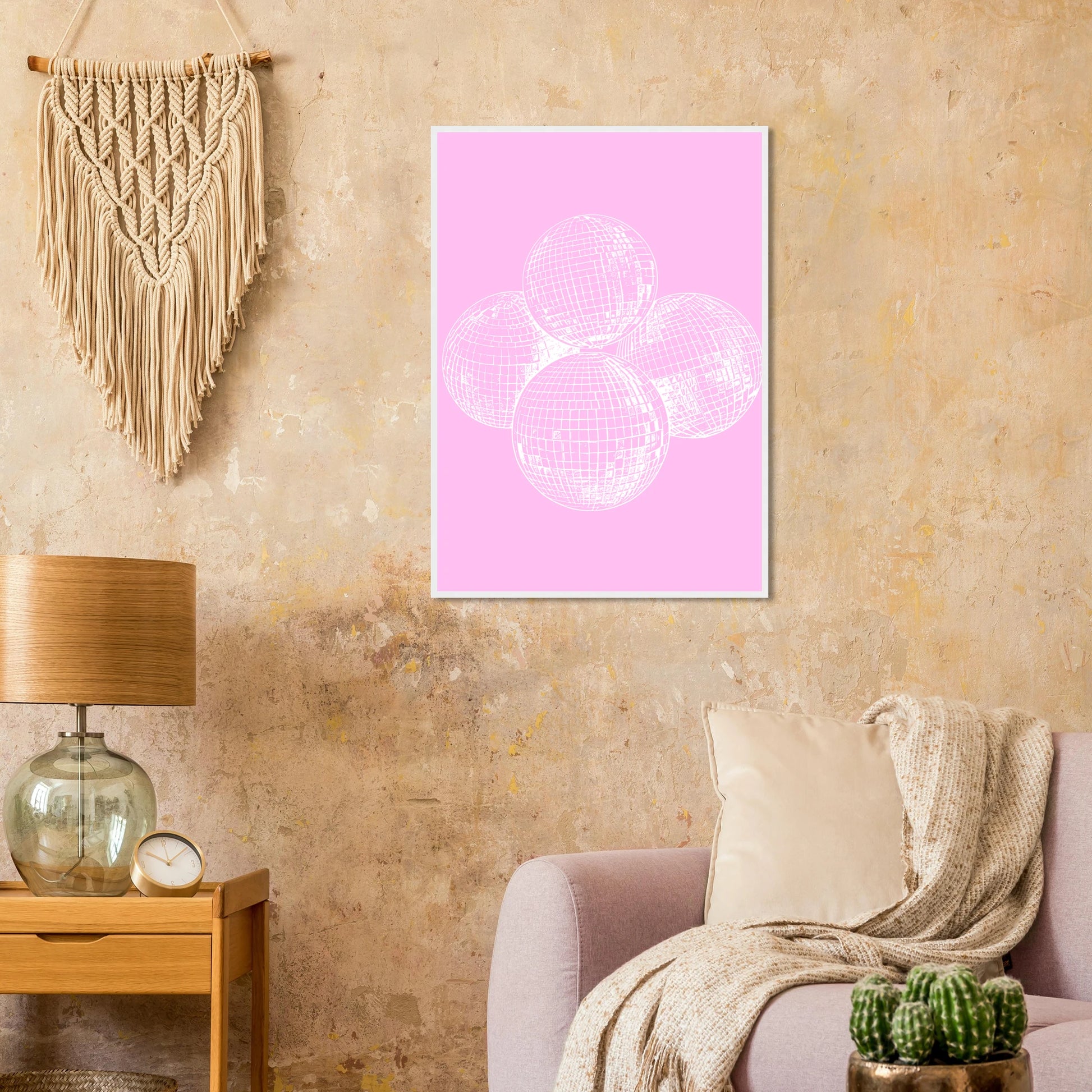Pink disco dream geometric disco balls framed poster by anya trut in your choice of size and frame art print in a  size  affordable wall art by Art Aunty NZ