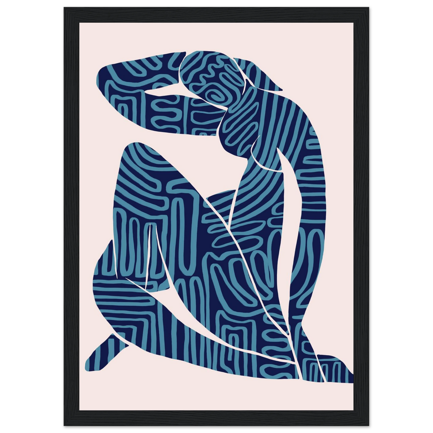 Abstract blue textured silhouette framed poster modern bohemian art print by ioana horvat art print in a Wood frame size 21x29.7 cm / 8x12" affordable wall art by Art Aunty NZ