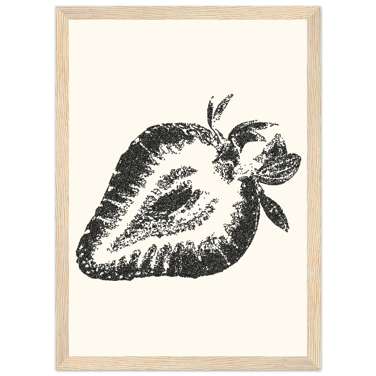 Strawberry pointillism print modern farmhouse wall art in your choice of size frame art print in a Black frame size 21x29.7 cm / 8x12" affordable wall art by Art Aunty NZ