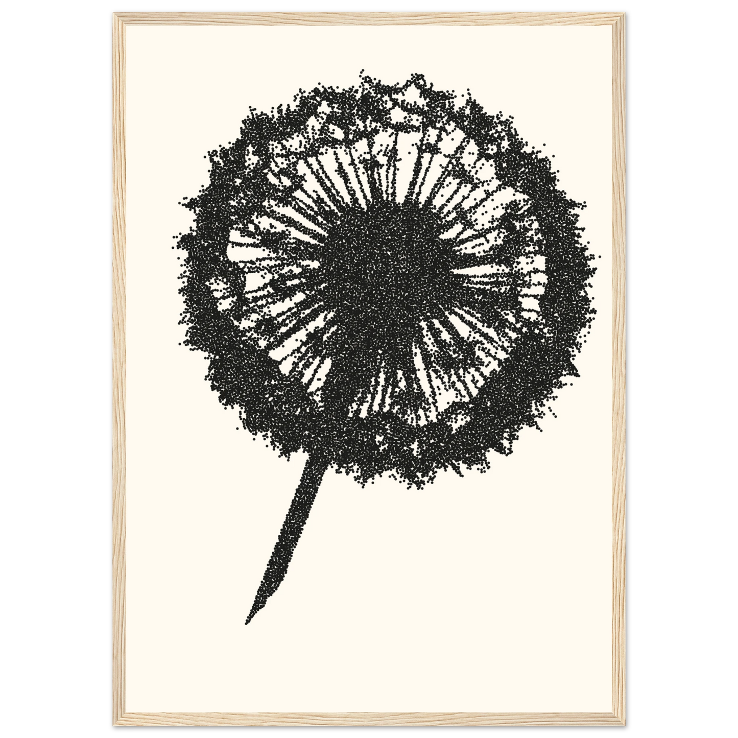 Abstract dandelion seed head art print by anya trut minimalist dot work wall decor in your choice of size frame art print in a White frame size A1 (59.4 x 84.1  cm) affordable wall art by Art Aunty NZ