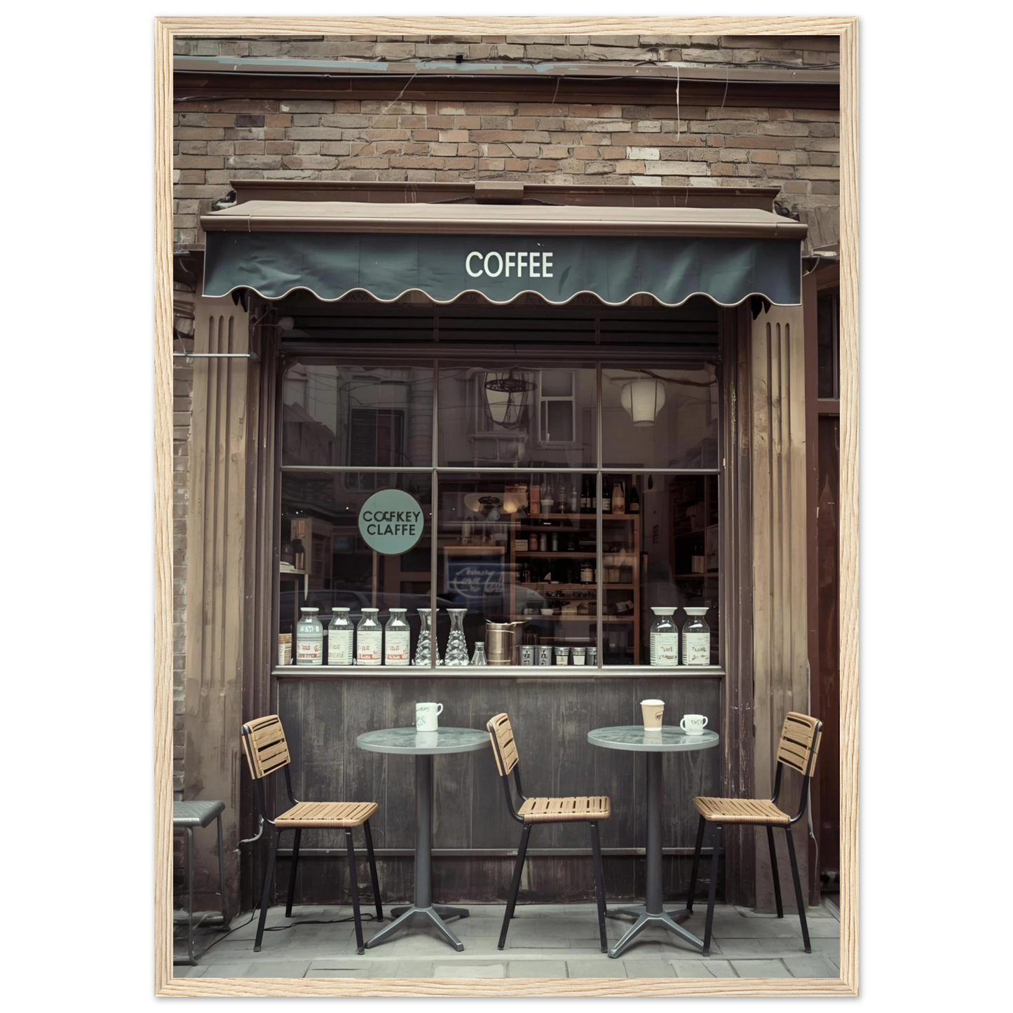 Slow morning art print in a Wood frame size A2 (42 x 59.4  cm) affordable wall art by Art Aunty NZ