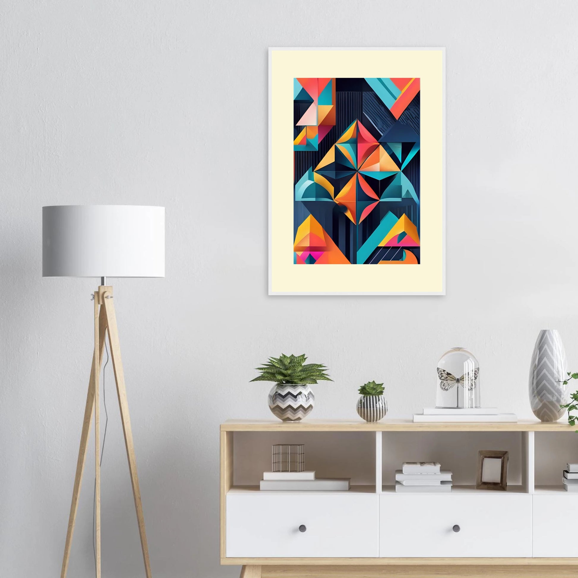 Abstract geometric kaleidoscope print by anya trut vibrant modern wall art in your choice of size frame art print in a  size  affordable wall art by Art Aunty NZ