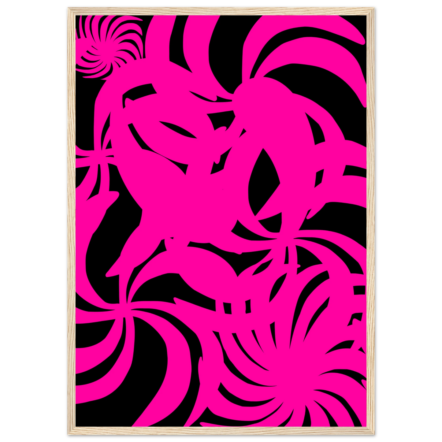 Vibrant neon swirls art print dynamic abstract wall decor in your choice of size and frame art print in a White frame size A1 (59.4 x 84.1  cm) affordable wall art by Art Aunty NZ