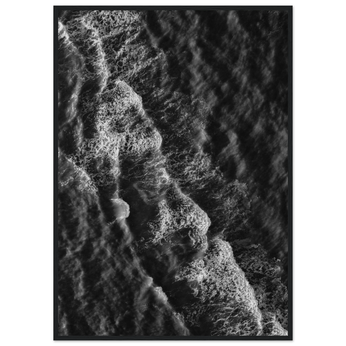 Oceanic echoes black white wave art print by anya trut choose your size frame art print in a Black frame size A2 (42 x 59.4  cm) affordable wall art by Art Aunty NZ