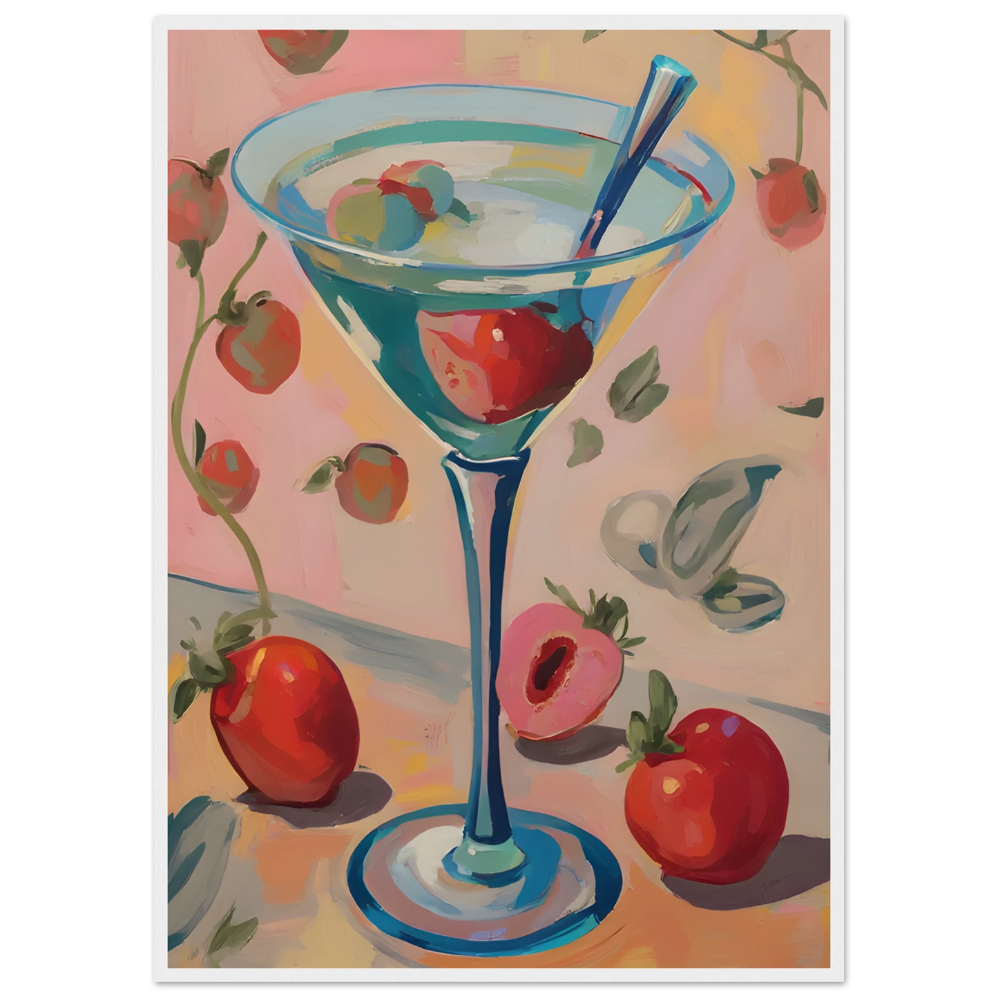 Summer bliss martini playful pop art print by anya trut vibrant wall decor in your choice of size frame art print in a White frame size 21x29.7 cm / 8x12" affordable wall art by Art Aunty NZ