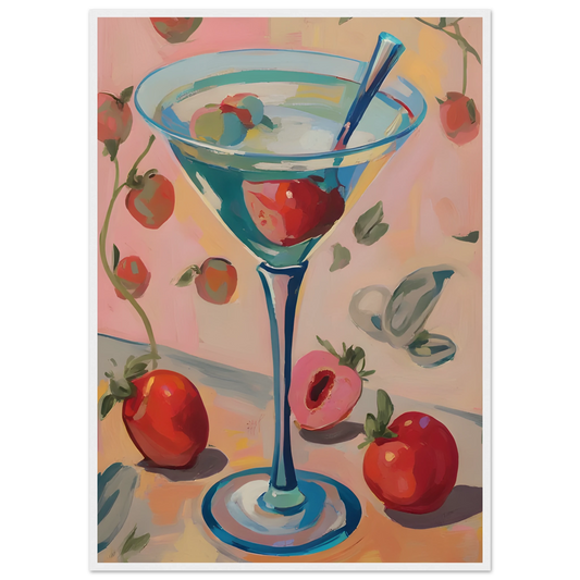 Summer bliss martini playful pop art print by anya trut vibrant wall decor in your choice of size frame art print in a White frame size 21x29.7 cm / 8x12" affordable wall art by Art Aunty NZ