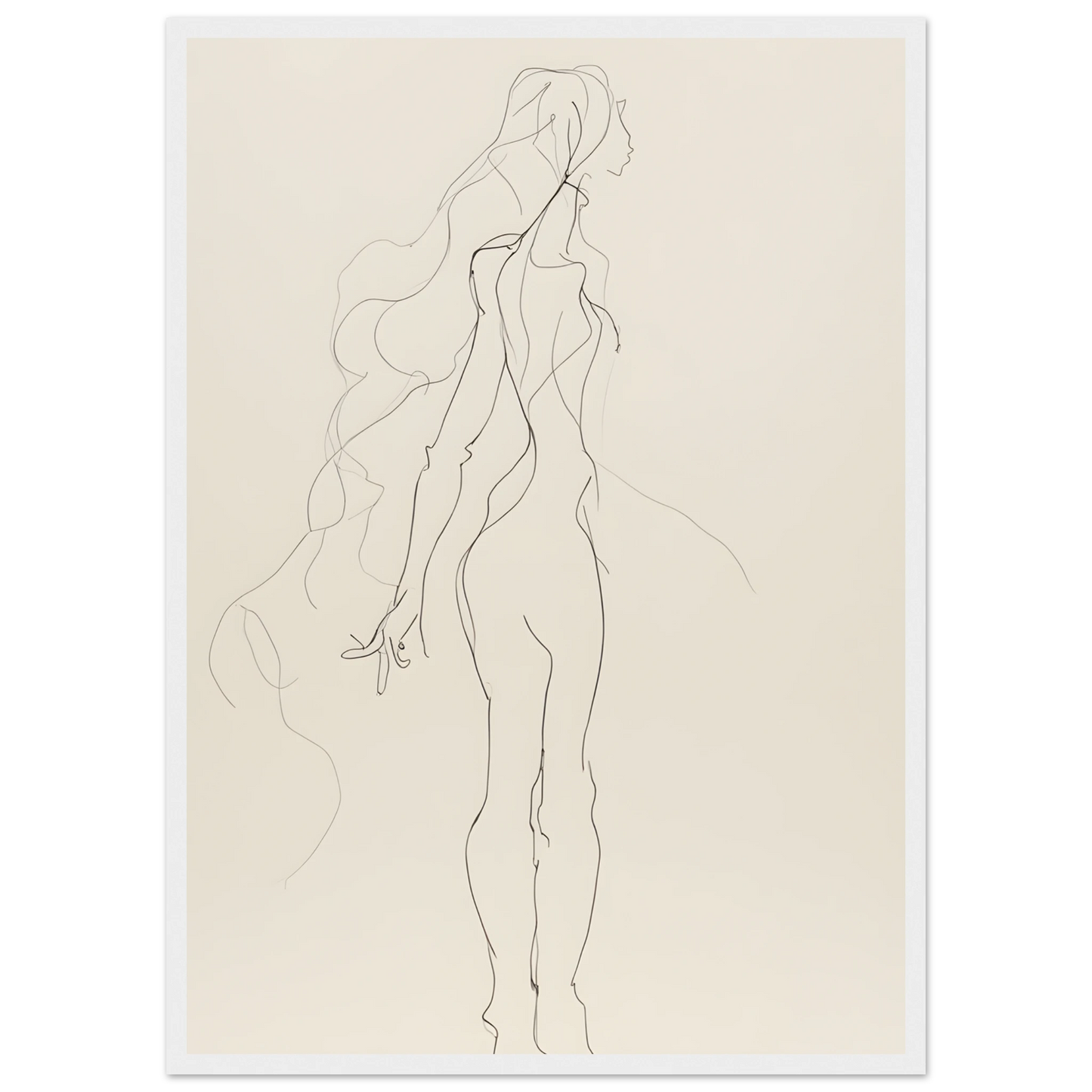 Abstract feminine grace line art print elegant figure by anya trut framed art art print in a Wood frame size A2 (42 x 59.4  cm) affordable wall art by Art Aunty NZ