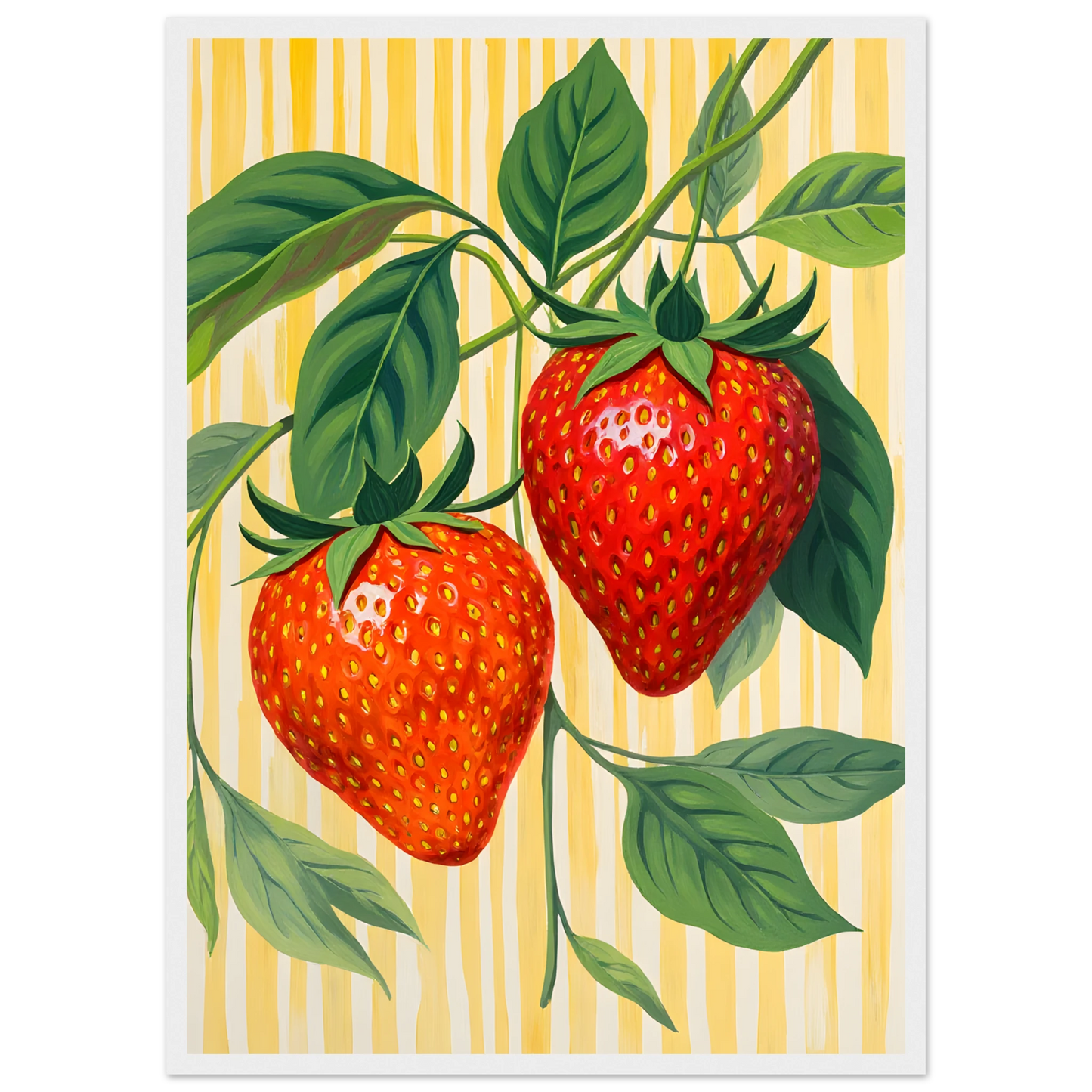 Strawberry bliss vibrant botanical art print by anya trut choose your size frame art print in a Wood frame size A2 (42 x 59.4  cm) affordable wall art by Art Aunty NZ