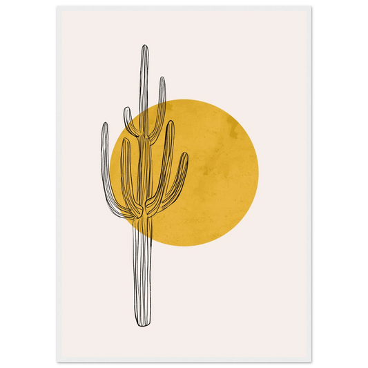 Minimalist desert saguaro cactus line art print choose your size and frame art print in a White frame size 21x29.7 cm / 8x12" affordable wall art by Art Aunty NZ