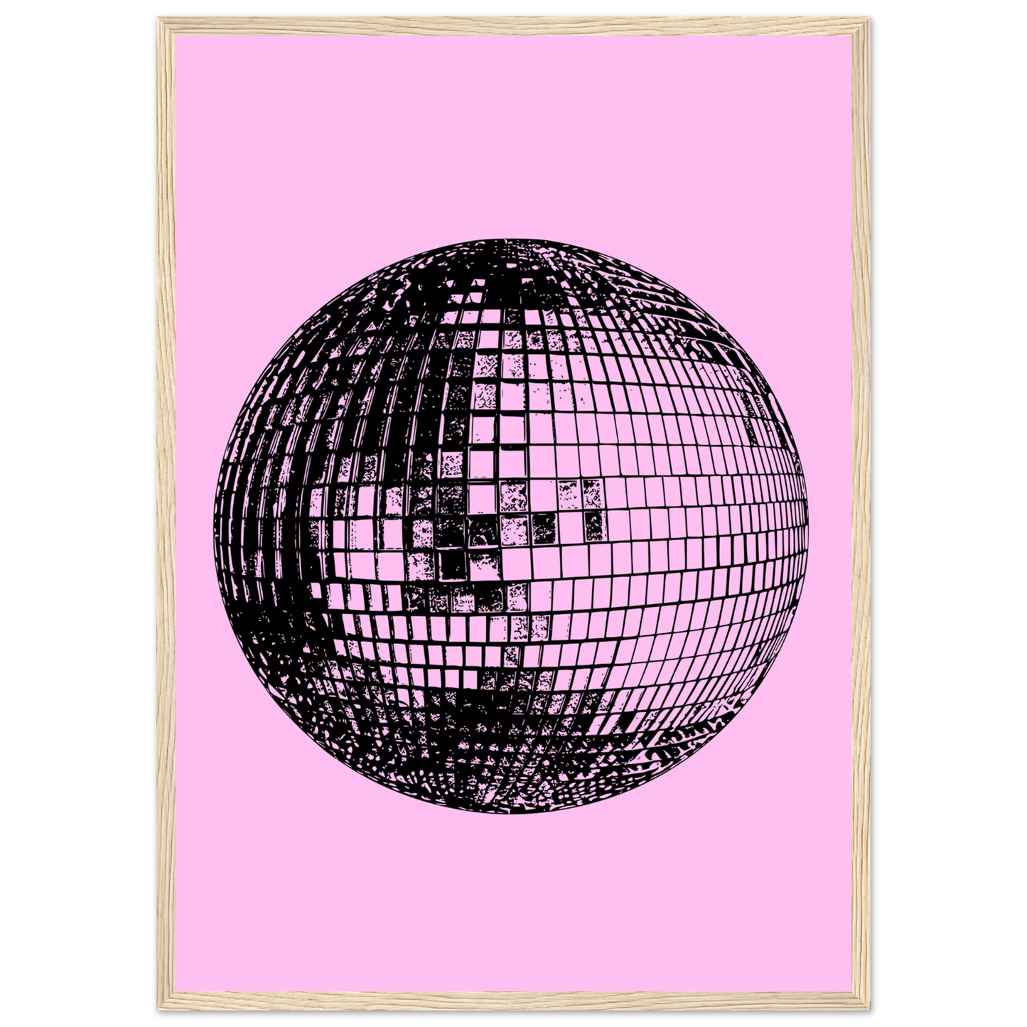 Neon disco ball pop art print by anya trut retro inspired wall decor in your preferred size frame art print in a White frame size A1 (59.4 x 84.1  cm) affordable wall art by Art Aunty NZ
