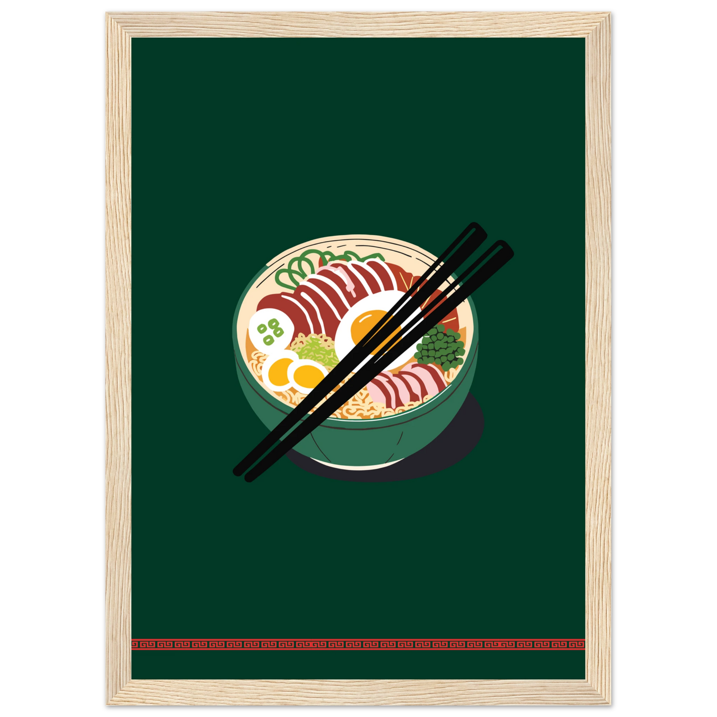 Flavorful ramen bowl wall art print by anya trut customize your size frame art print in a Black frame size 21x29.7 cm / 8x12" affordable wall art by Art Aunty NZ