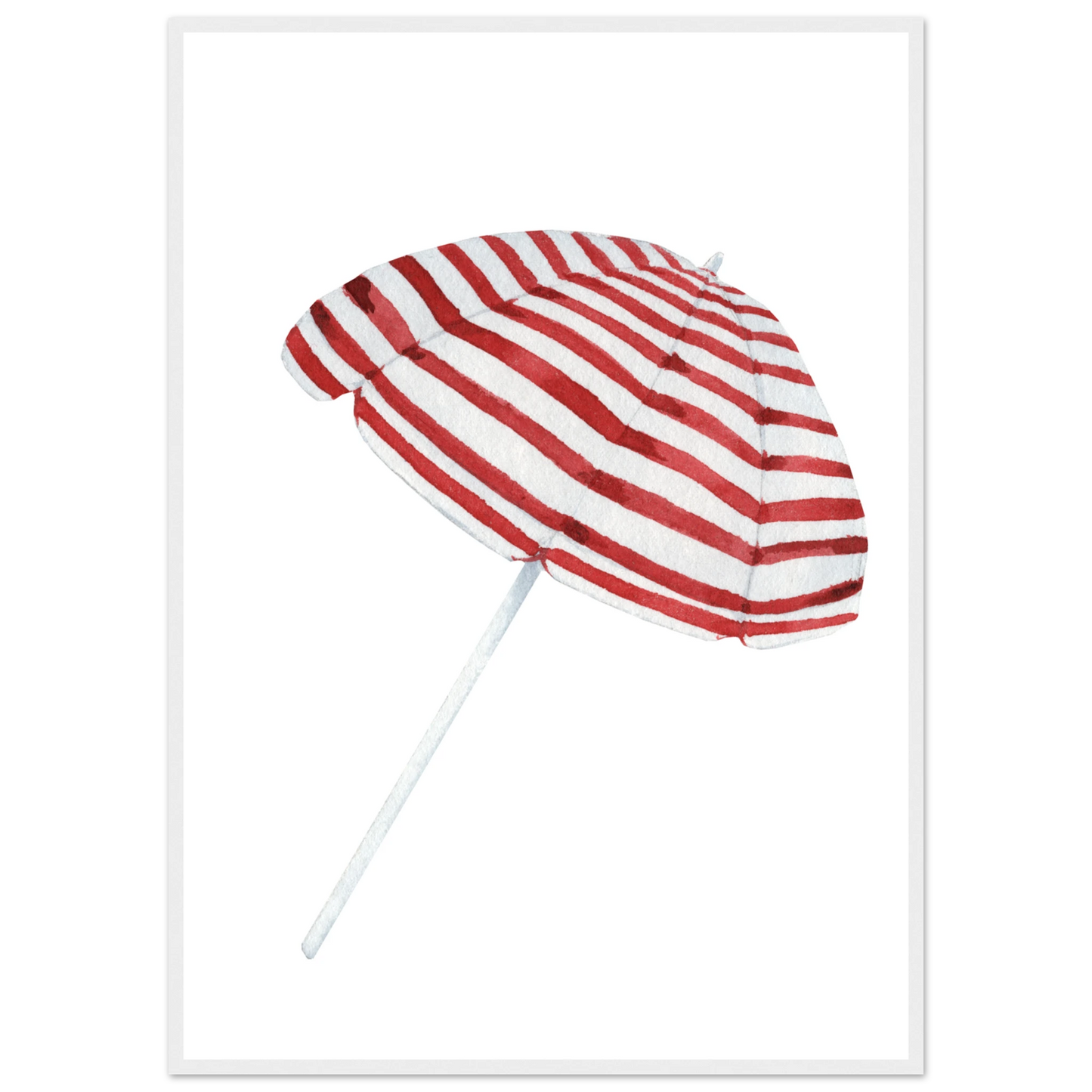 Summer stripes beach umbrella art print by anya trut coastal chic wall decor in multiple sizes frames art print in a White frame size 21x29.7 cm / 8x12" affordable wall art by Art Aunty NZ