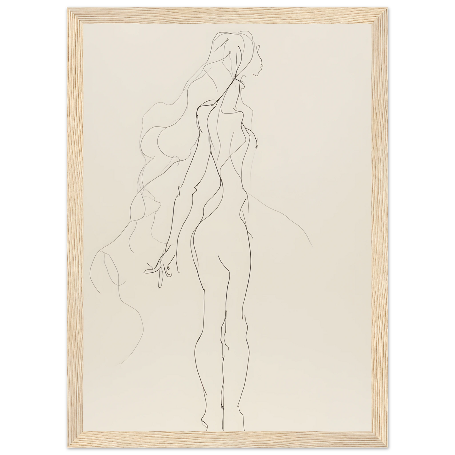 Abstract feminine grace line art print elegant figure by anya trut framed art art print in a Black frame size 21x29.7 cm / 8x12" affordable wall art by Art Aunty NZ