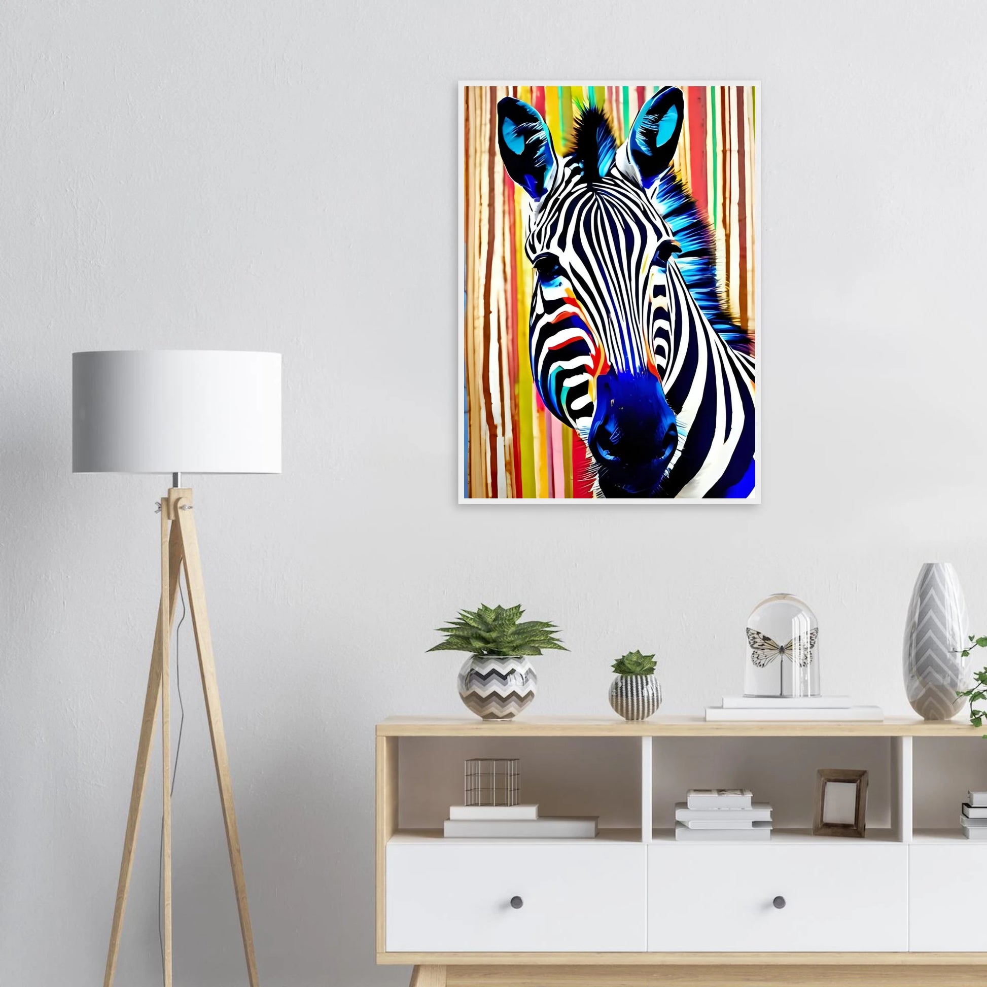 Abstract neon zebra art print electric stripes by anya trut in your choice of size and frame art print in a  size  affordable wall art by Art Aunty NZ