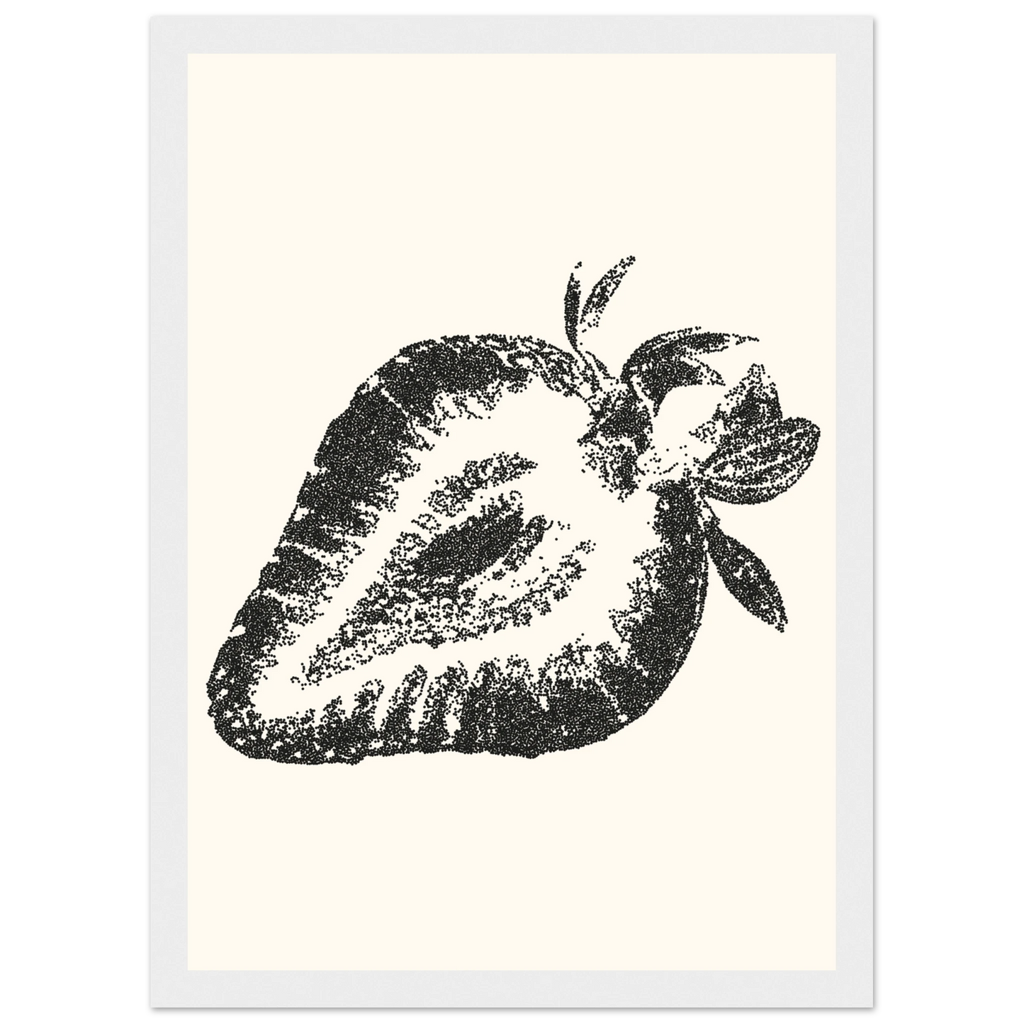 Strawberry pointillism print modern farmhouse wall art in your choice of size frame art print in a Wood frame size A1 (59.4 x 84.1  cm) affordable wall art by Art Aunty NZ