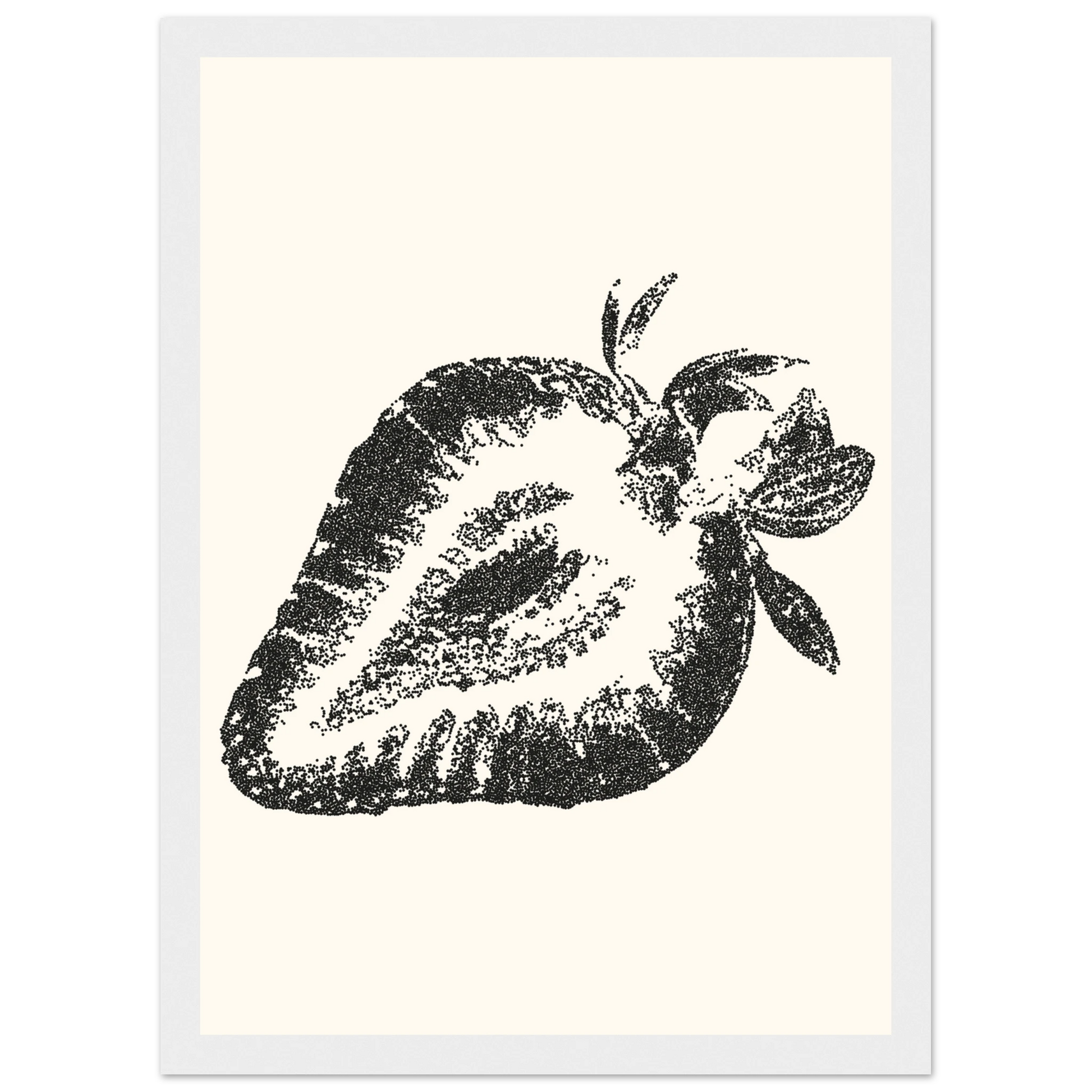 Strawberry pointillism print modern farmhouse wall art in your choice of size frame art print in a Wood frame size A1 (59.4 x 84.1  cm) affordable wall art by Art Aunty NZ