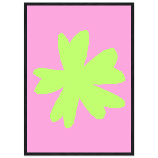 Vibrant blossom pink lime abstract floral print framed wall art by anya trut art print in a Wood frame size 21x29.7 cm / 8x12" affordable wall art by Art Aunty NZ