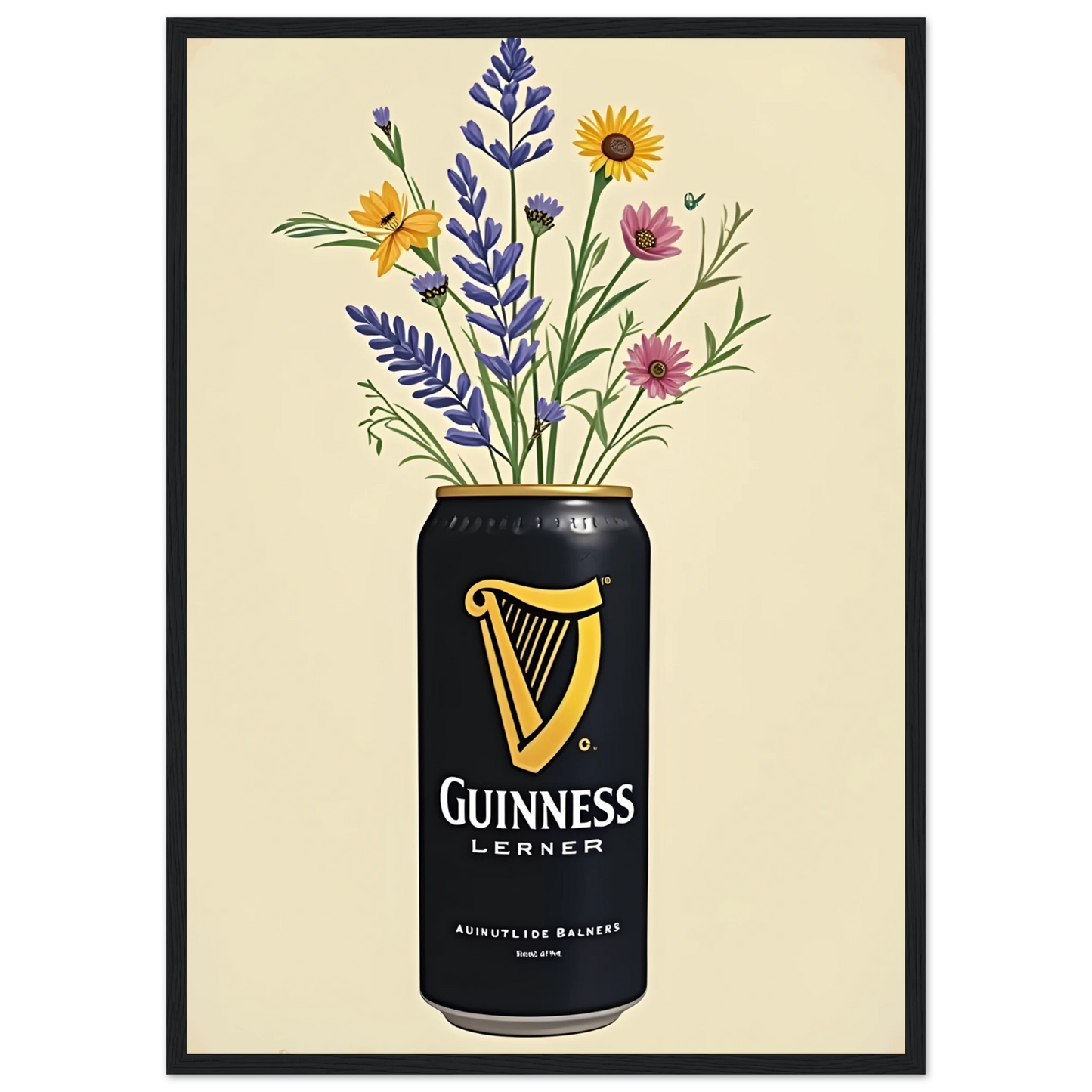 Guinness bouquet art print vibrant floral art in your choice of size frame art print in a Wood frame size 21x29.7 cm / 8x12" affordable wall art by Art Aunty NZ