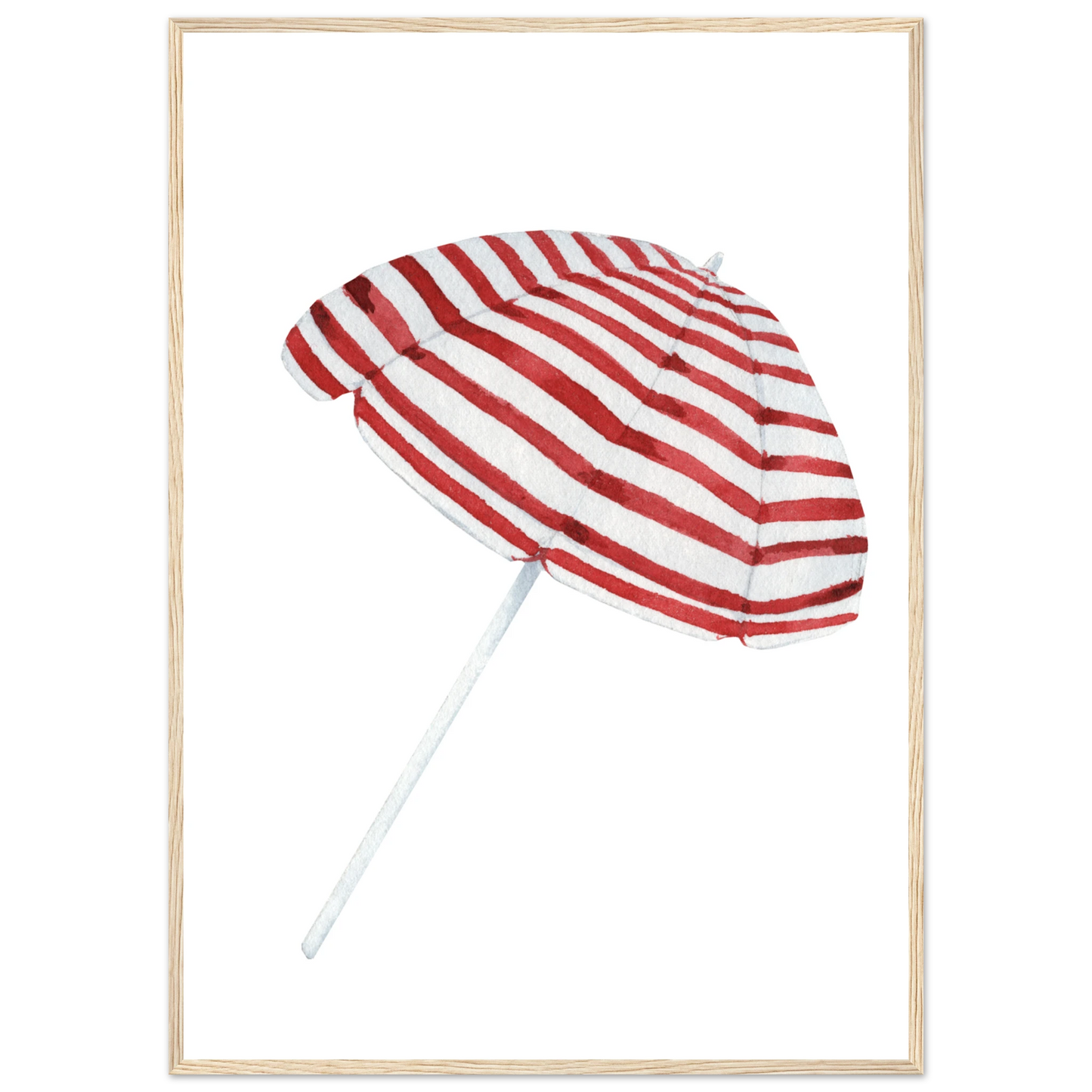 Summer stripes beach umbrella art print by anya trut coastal chic wall decor in multiple sizes frames art print in a Black frame size A1 (59.4 x 84.1  cm) affordable wall art by Art Aunty NZ