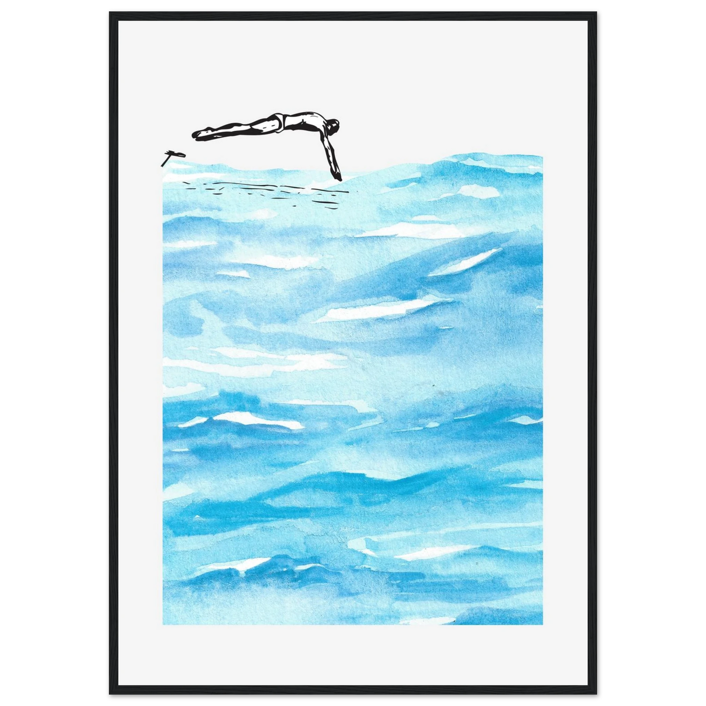 Deep diving art print in a Black frame size 21x29.7 cm / 8x12" affordable wall art by Art Aunty NZ