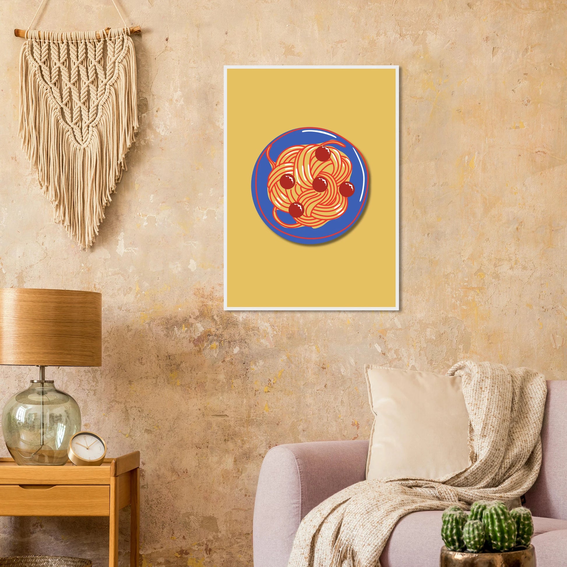 Spaghetti meatballs pop art print the delightful dish by anya trut vibrant kitchen wall art art print in a  size  affordable wall art by Art Aunty NZ