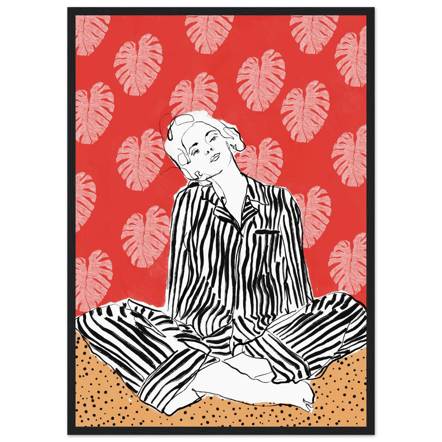 Red boho chic tropical leaf art print elevate your space with vibrant style bohemian flair art print in a White frame size A2 (42 x 59.4  cm) affordable wall art by Art Aunty NZ