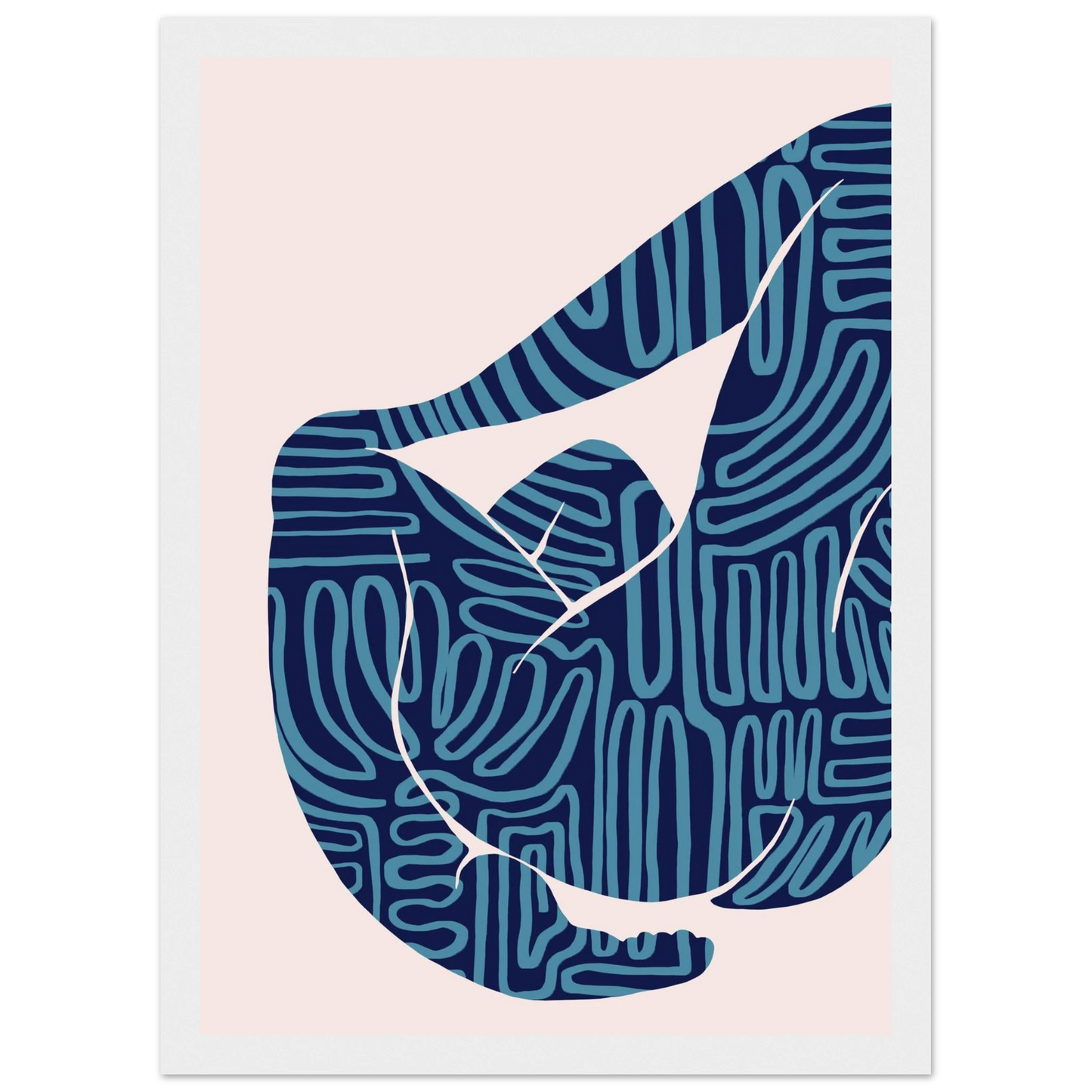 Abstract figurative pose art print teal maze patterns on cream ioana horvat collection framed sized to your taste art print in a Wood frame size A1 (59.4 x 84.1  cm) affordable wall art by Art Aunty NZ