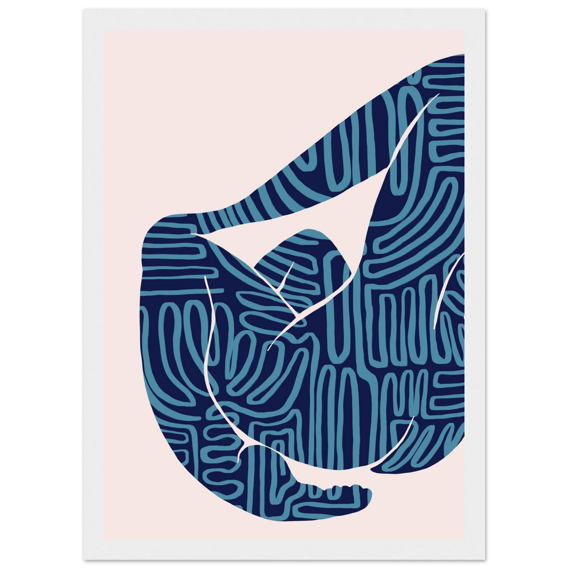 Abstract figurative pose art print teal maze patterns on cream ioana horvat collection framed sized to your taste art print in a Wood frame size A1 (59.4 x 84.1  cm) affordable wall art by Art Aunty NZ