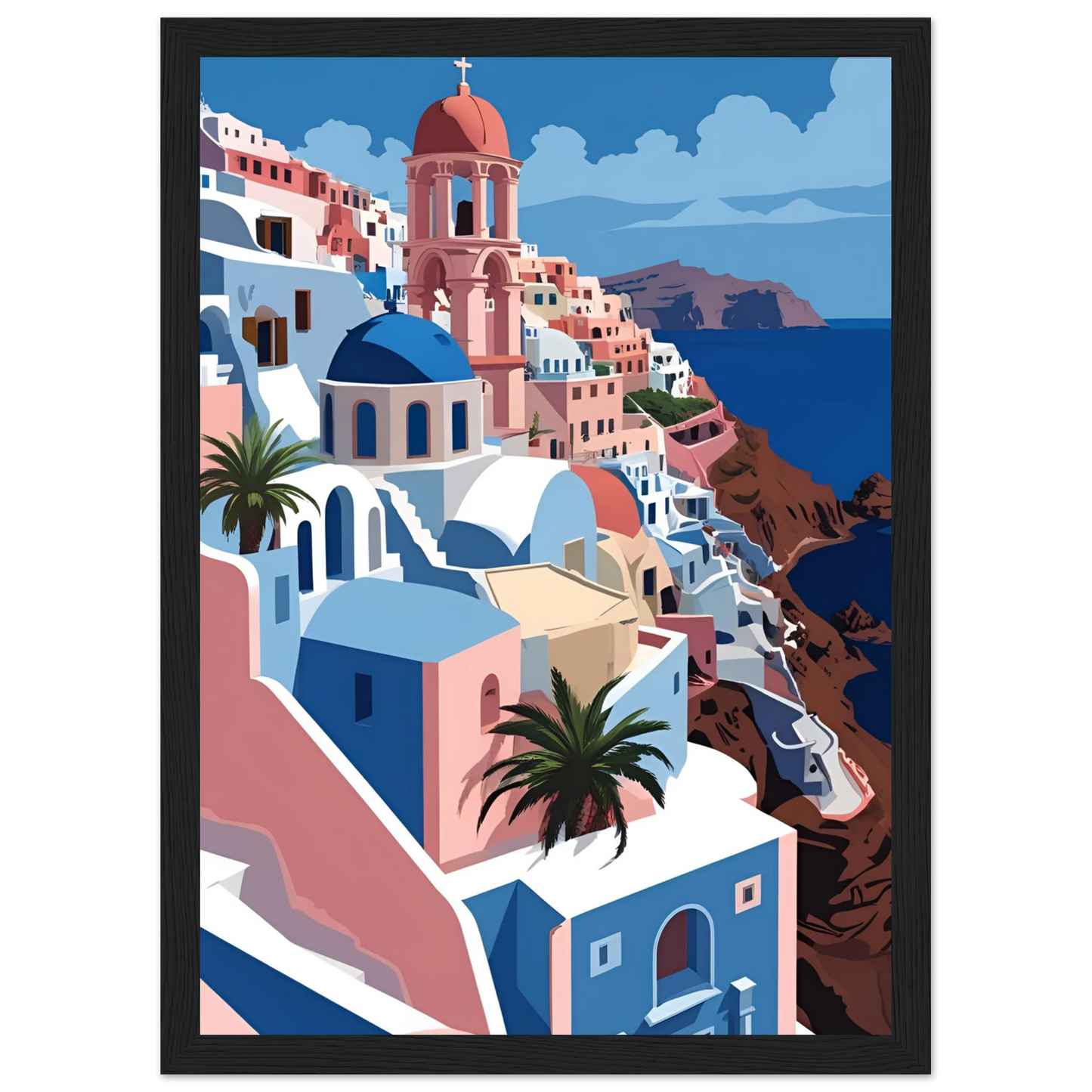 Santorini serenity art print coastal greece inspired decor by anya trut choose your size frame art print in a White frame size A2 (42 x 59.4  cm) affordable wall art by Art Aunty NZ