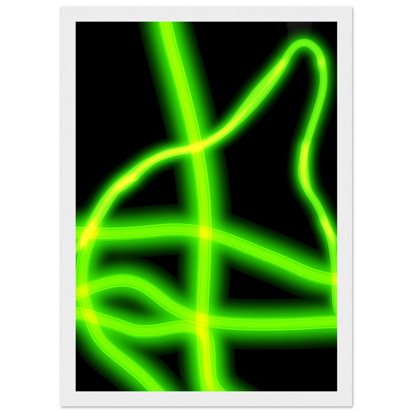 Neon gridflow abstract wall art vibrant green yellow luminescence in your choice of frame size art print in a Wood frame size A1 (59.4 x 84.1  cm) affordable wall art by Art Aunty NZ