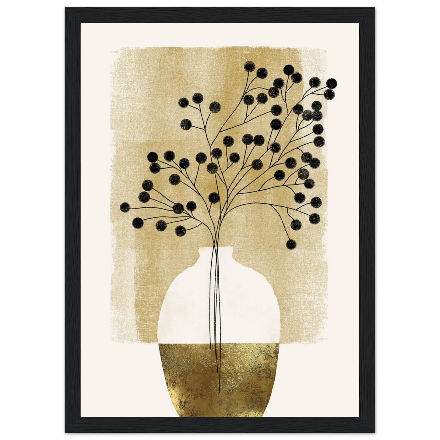 Golden botanical bloom modern minimalist wall art by ioana horvat choose your size frame art print in a Wood frame size 21x29.7 cm / 8x12" affordable wall art by Art Aunty NZ