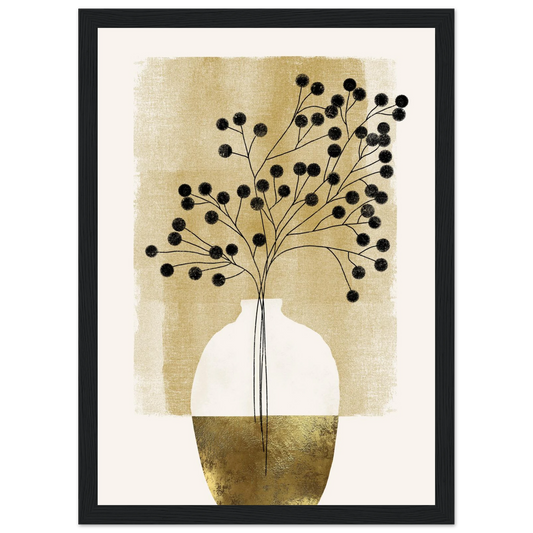 Golden botanical bloom modern minimalist wall art by ioana horvat choose your size frame art print in a Wood frame size 21x29.7 cm / 8x12" affordable wall art by Art Aunty NZ